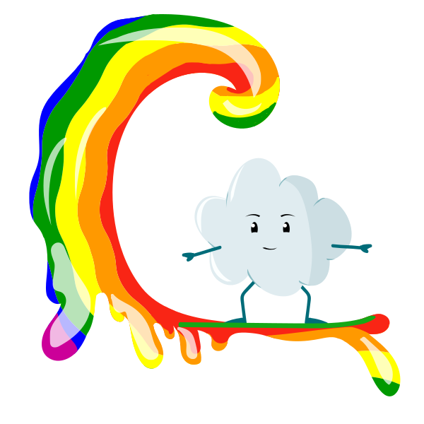 Cloud Surfs On Rainbow Wave