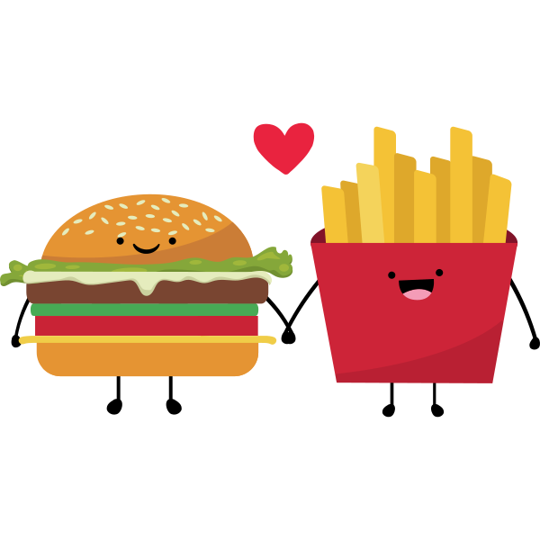 Hamburger And French Fries In Love