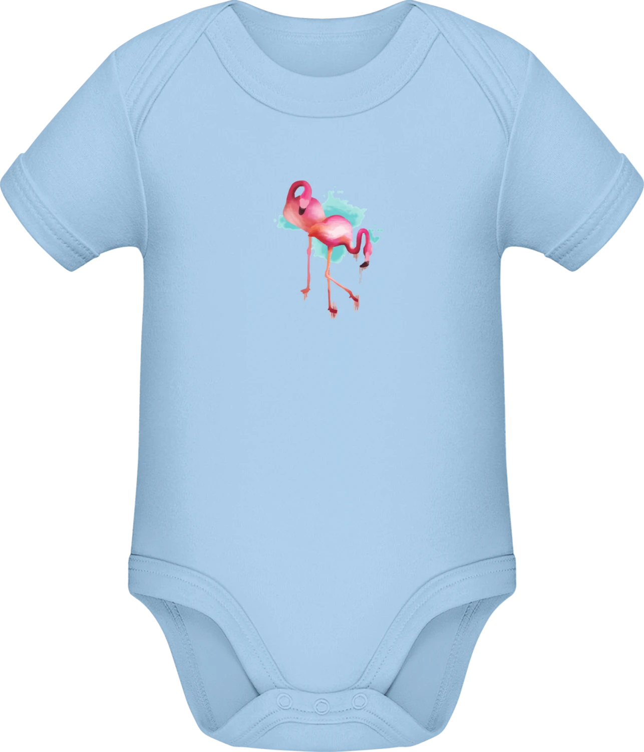 Flamingo Watercolor - Light Blue Sonar SSL organic babybodsuit - Front