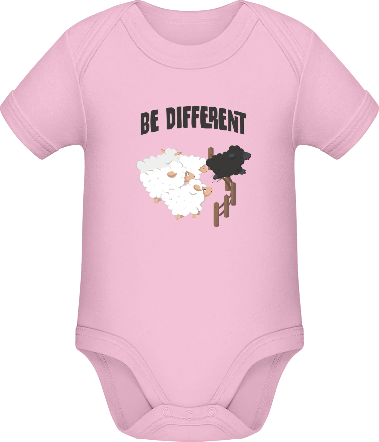 Be Different Black Sheep - Light Pink Sonar SSL organic babybodsuit - Front