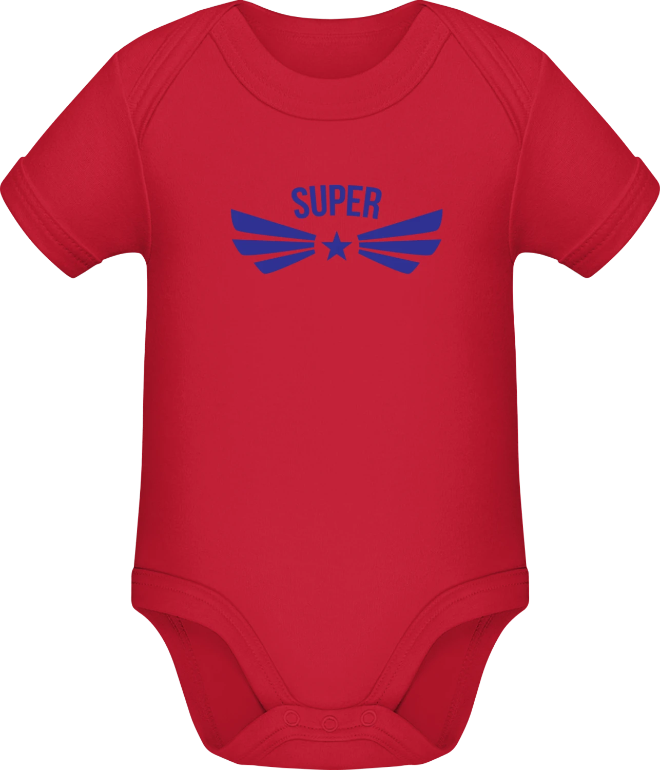 Winged Super + YOUR TEXT - Red Sonar SSL organic babybodsuit - Front