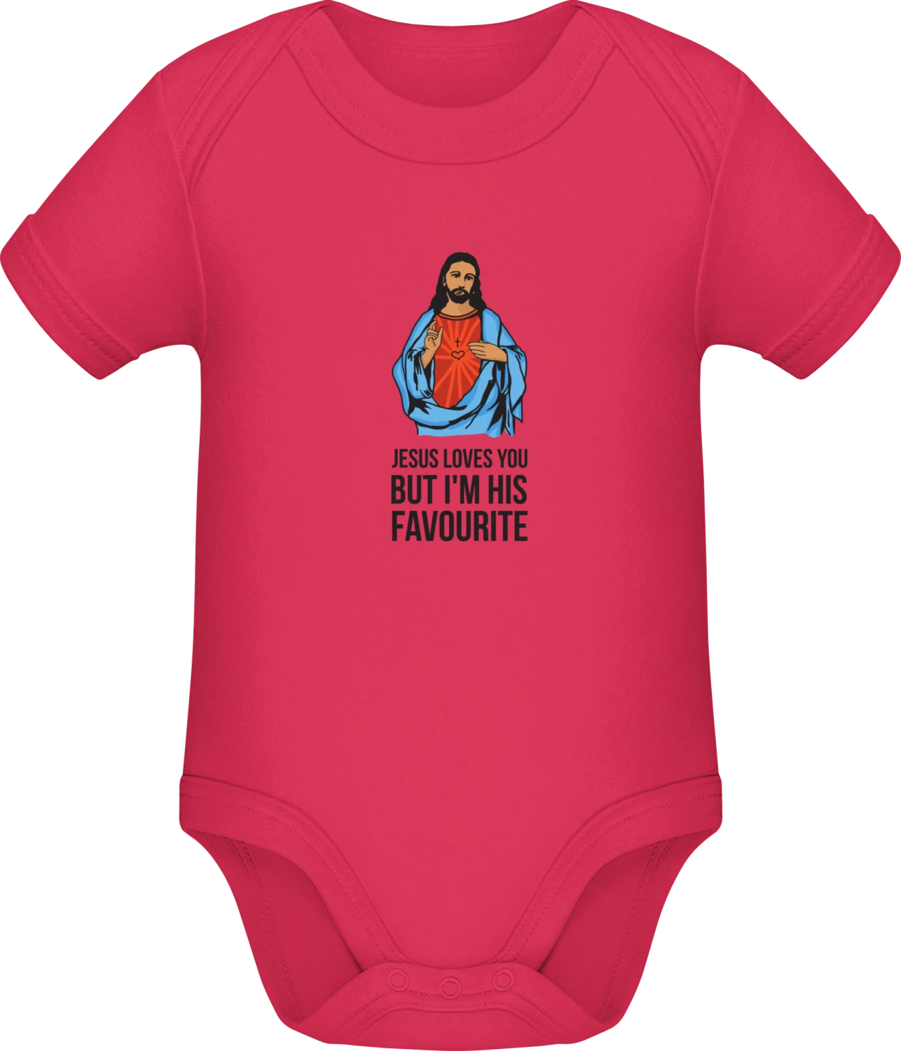 Jesus Loves You But I'm His Favourite - Sorbet Sonar SSL organic babybodsuit - Front