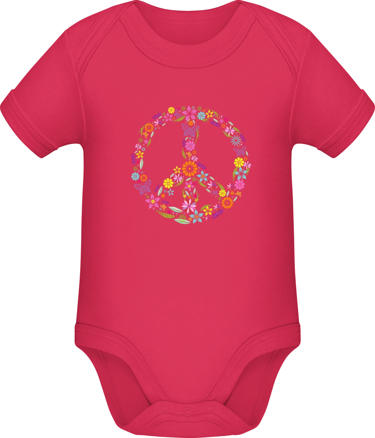 Peace Sign with Flowers - Sorbet Sonar SSL organic babybodsuit - Front