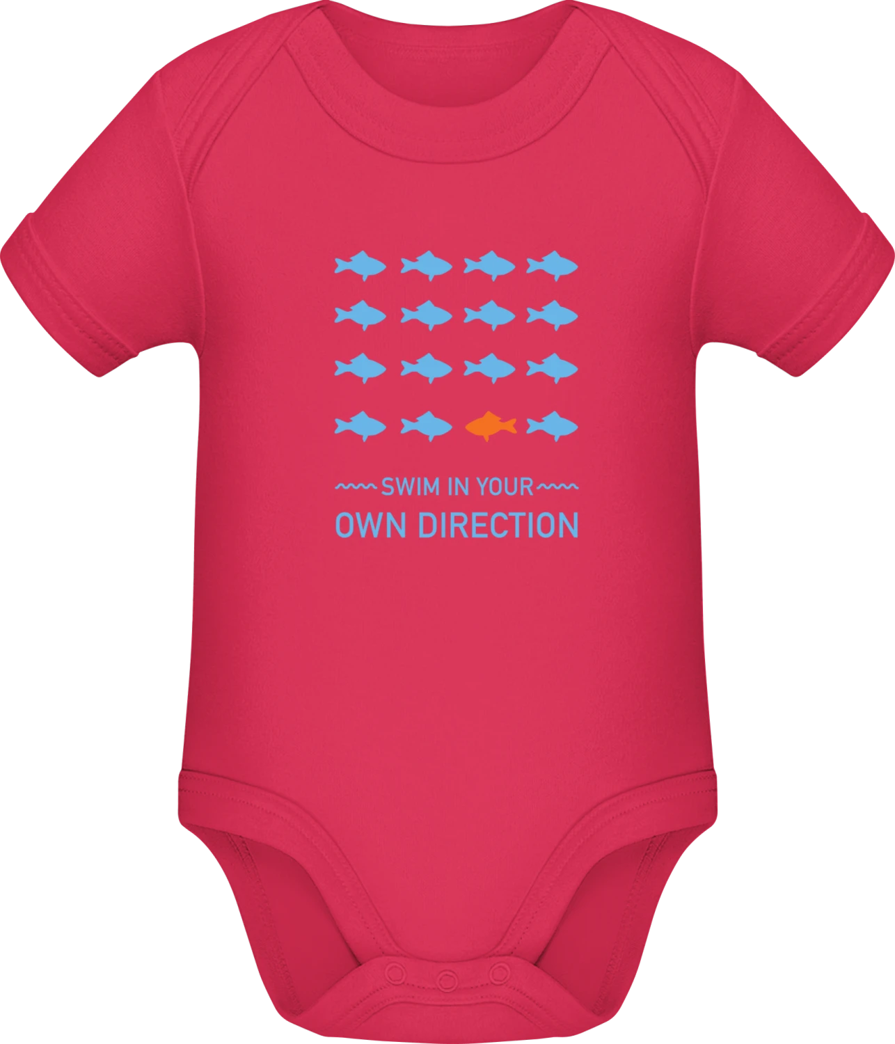 Swim In Your Own Direction - Sorbet Sonar SSL organic babybodsuit - Front