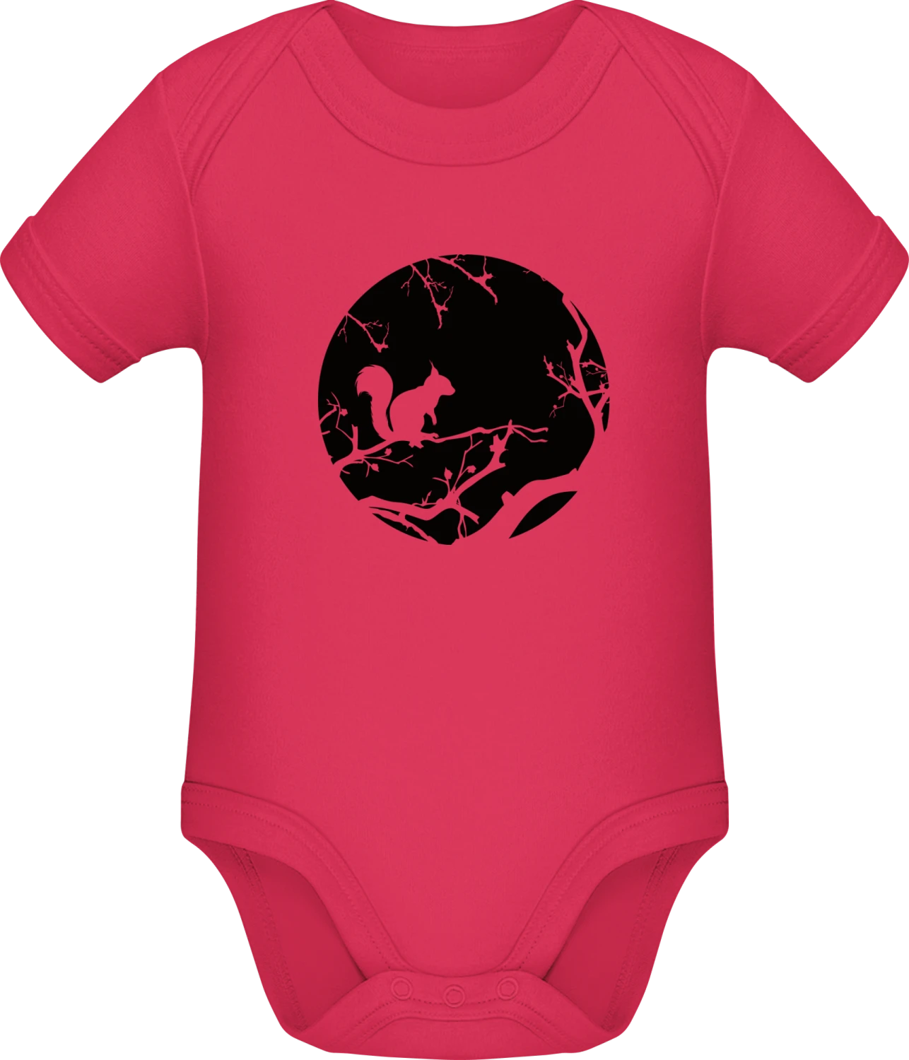 Squirrel And Branches Silhouette  - Sorbet Sonar SSL organic babybodsuit - Front