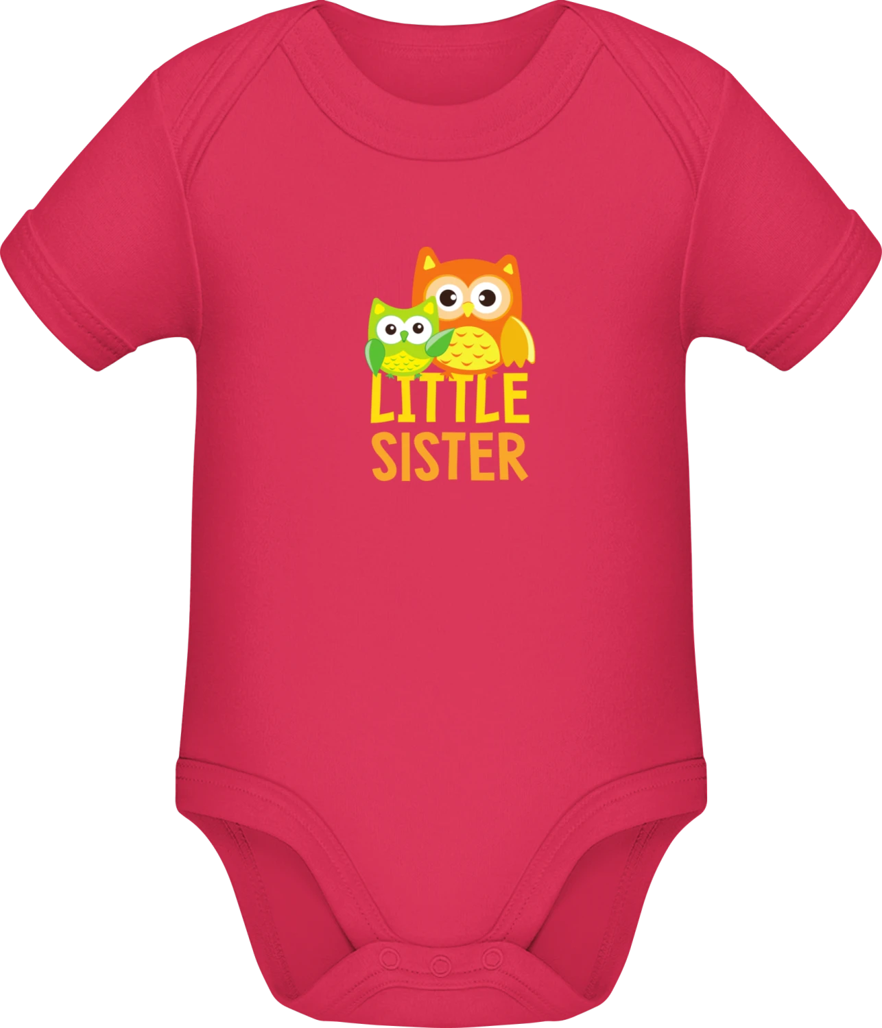 Little Sister Owl - Sorbet Sonar SSL organic babybodsuit - Front