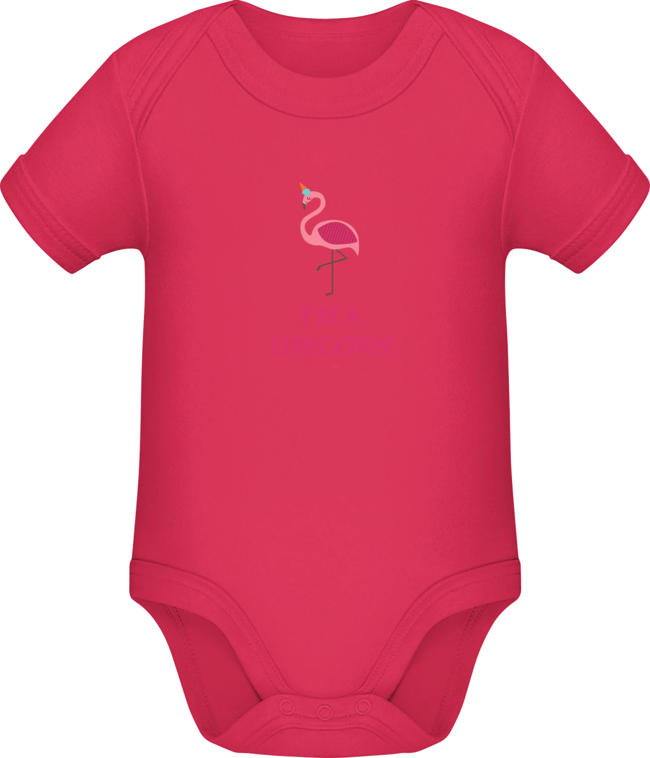 I Am A Unicorn Flamingo - Sorbet Sonar SSL organic babybodsuit - Front