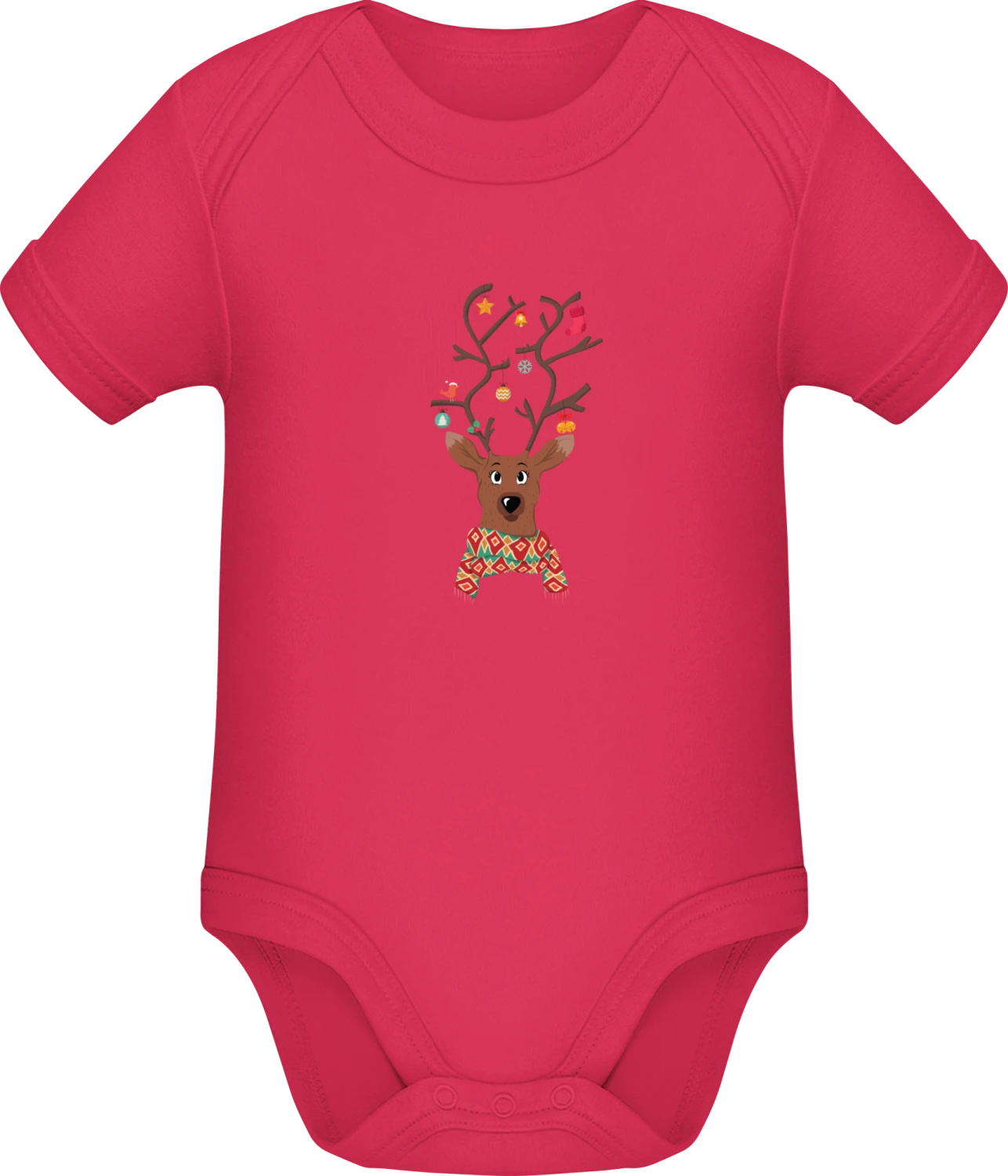 Christmas Decorated Reindeer - Sorbet Sonar SSL organic babybodsuit - Front