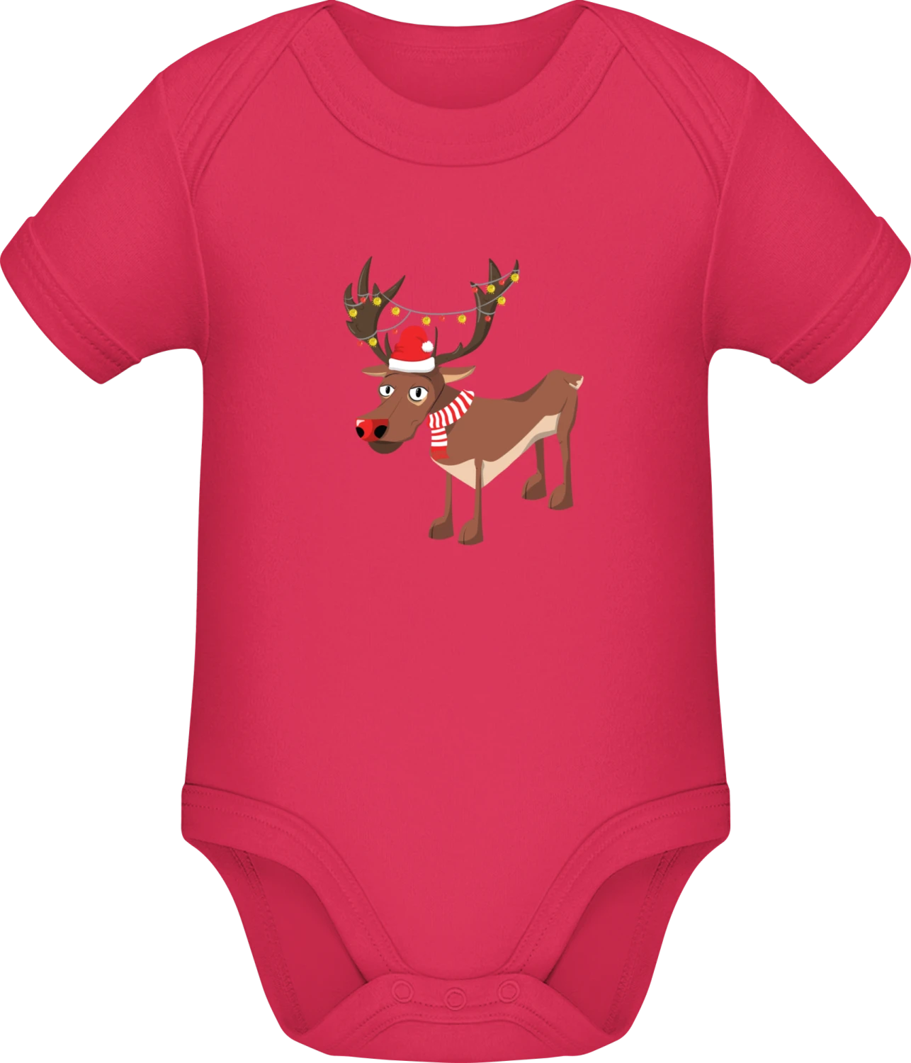 Rudolph Christmas Reindeer - Sorbet Sonar SSL organic babybodsuit - Front