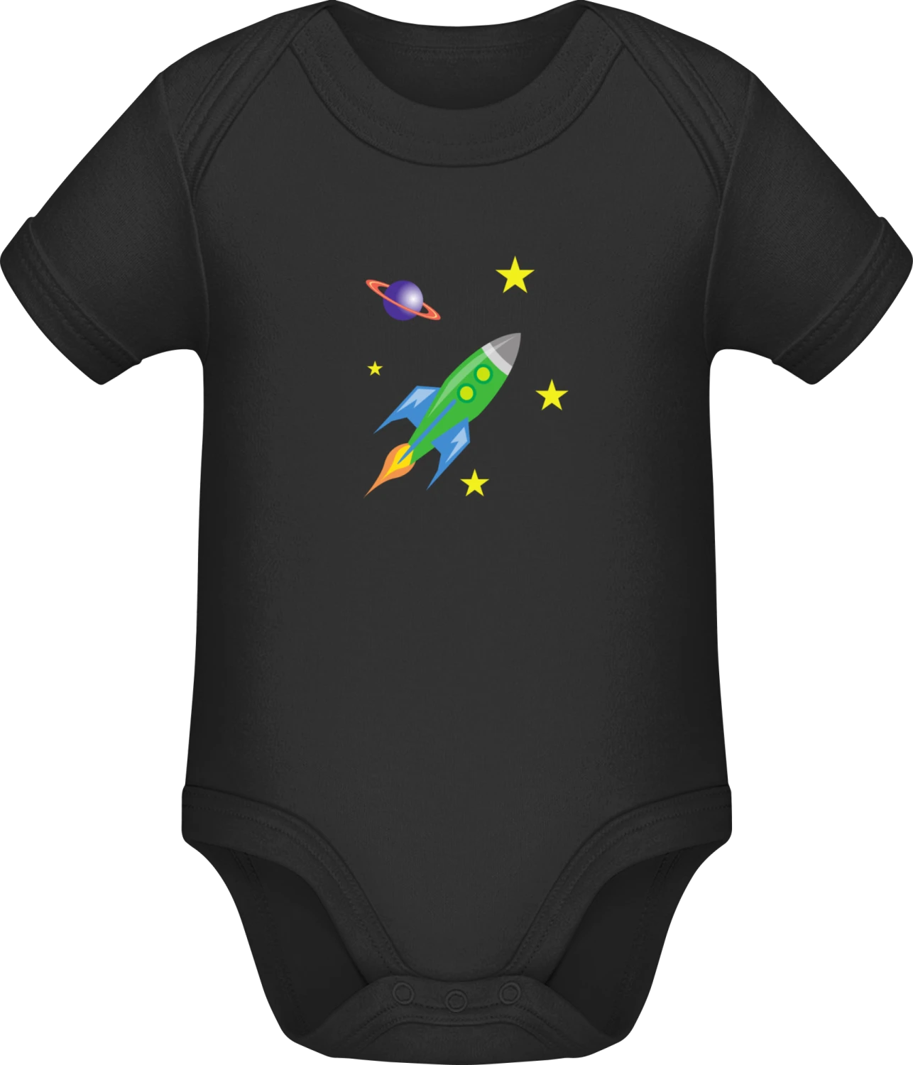 Rocket In Space Illustration - Black Sonar SSL organic babybodsuit - Front