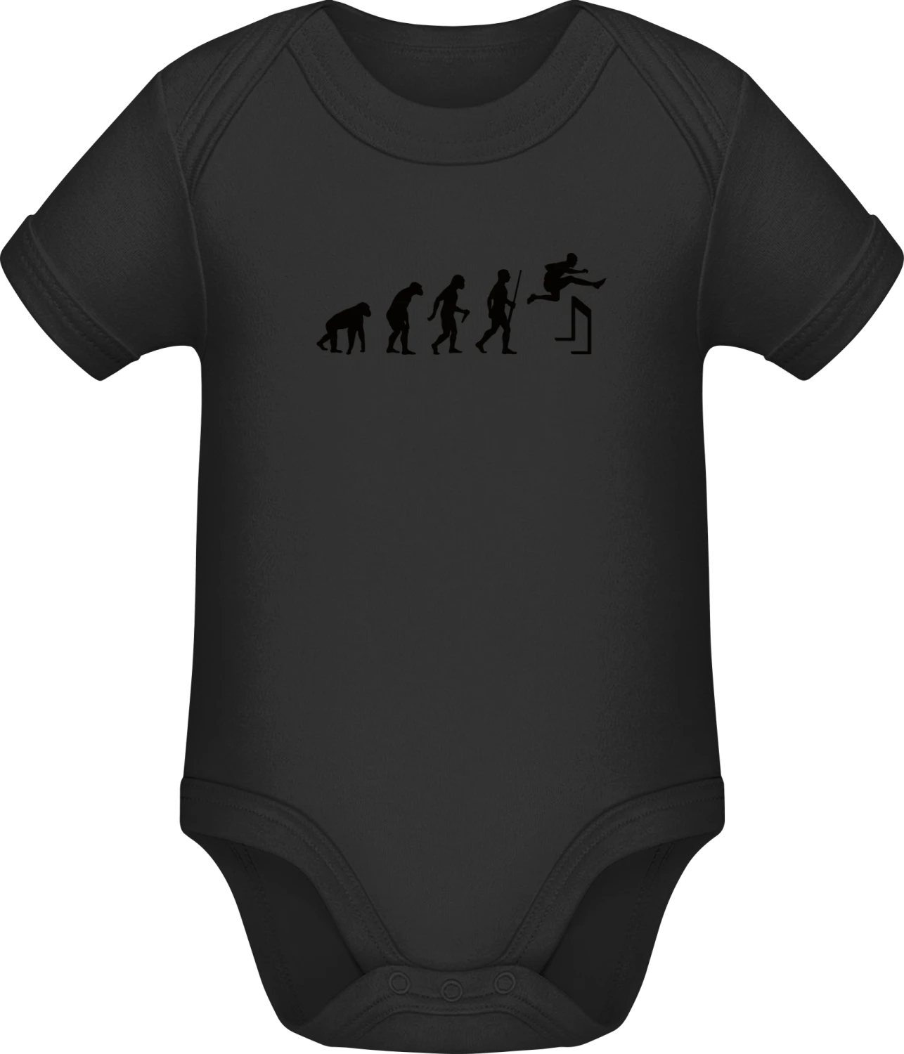 Hurdling Evolution - Black Sonar SSL organic babybodsuit - Front