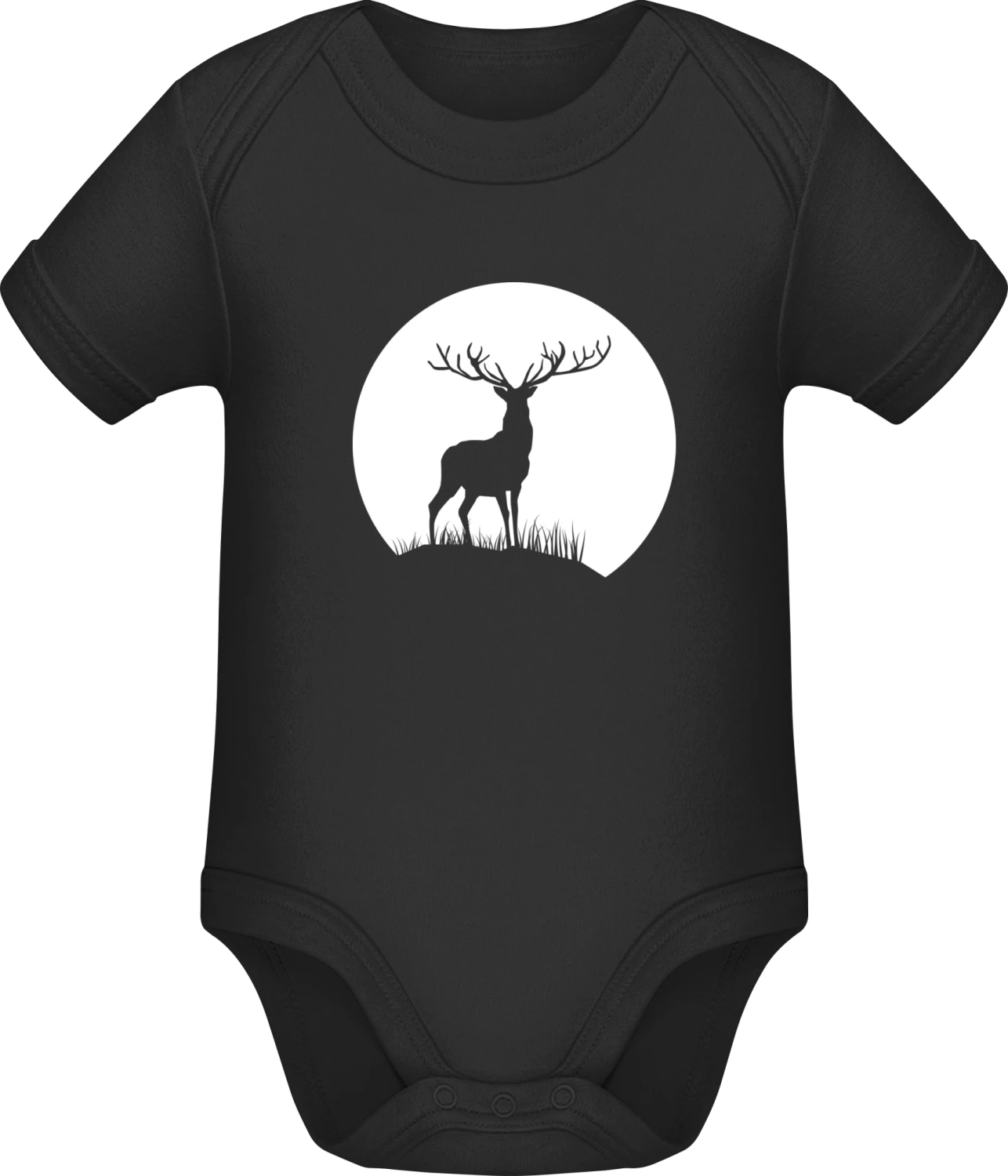 Deer in Moonlight - Black Sonar SSL organic babybodsuit - Front