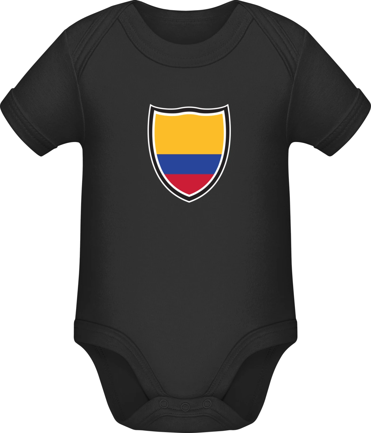 Colmbia Flag Shield - Black Sonar SSL organic babybodsuit - Front