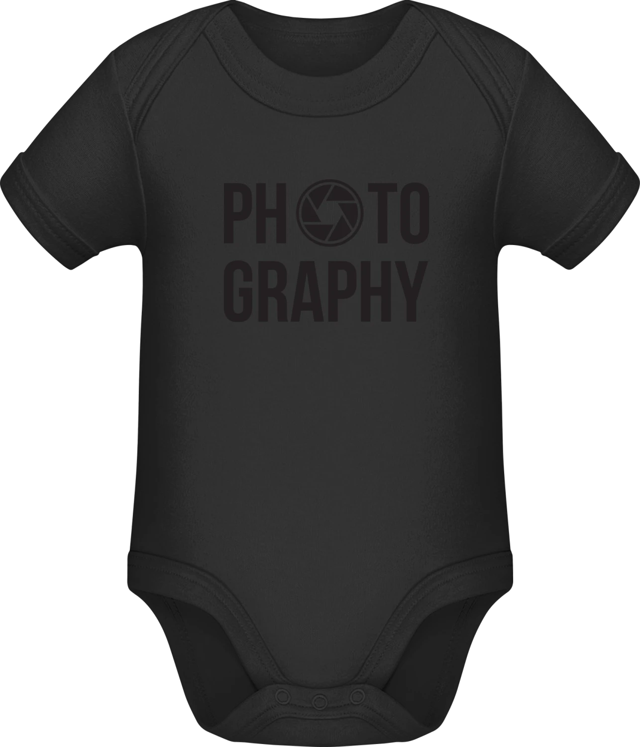 Photography Lens - Black Sonar SSL organic babybodsuit - Front