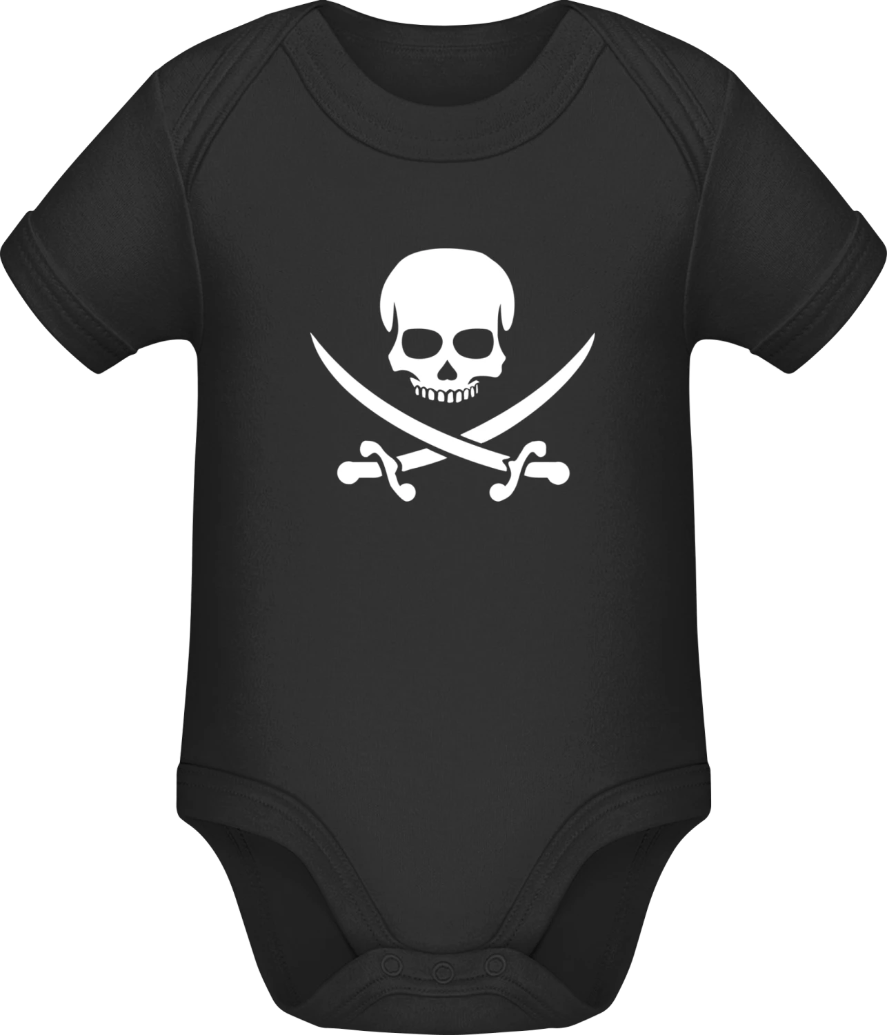 Pirate Skull With Crossed Swords - Black Sonar SSL organic babybodsuit - Front