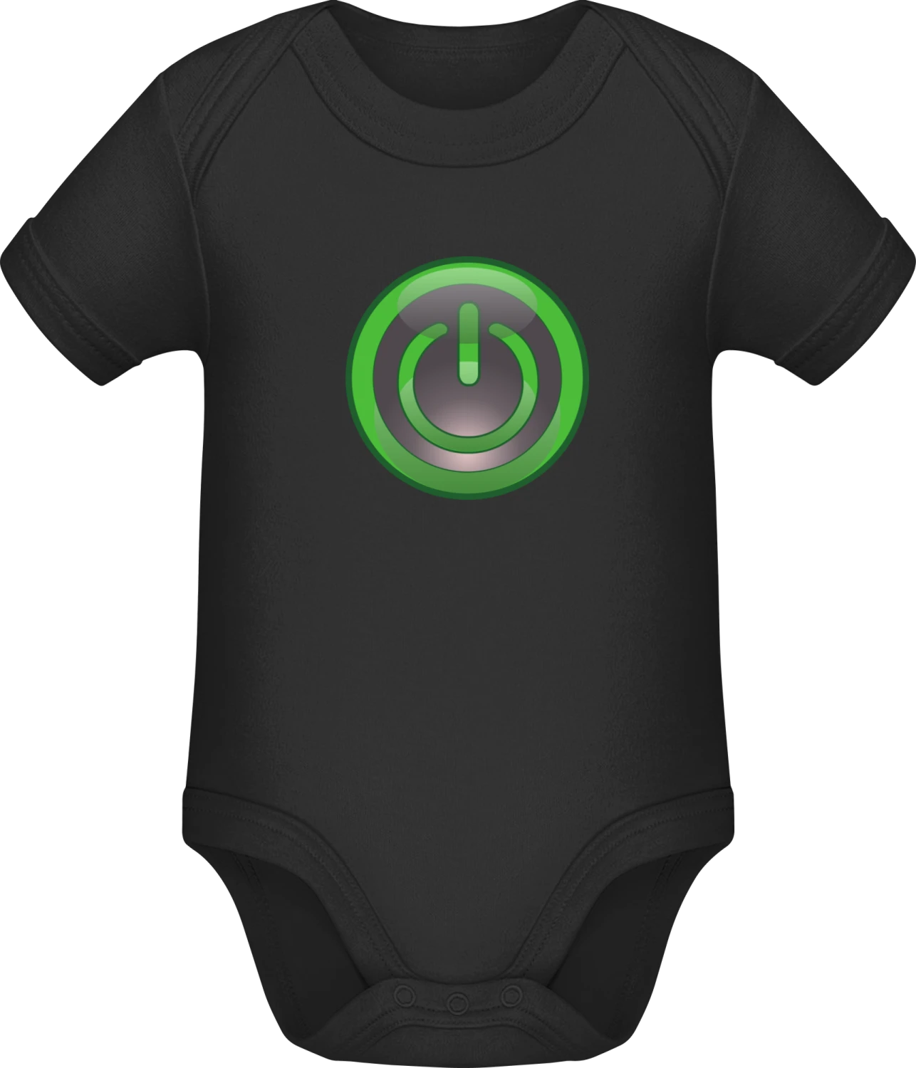 Power Button Superhero - Black Sonar SSL organic babybodsuit - Front