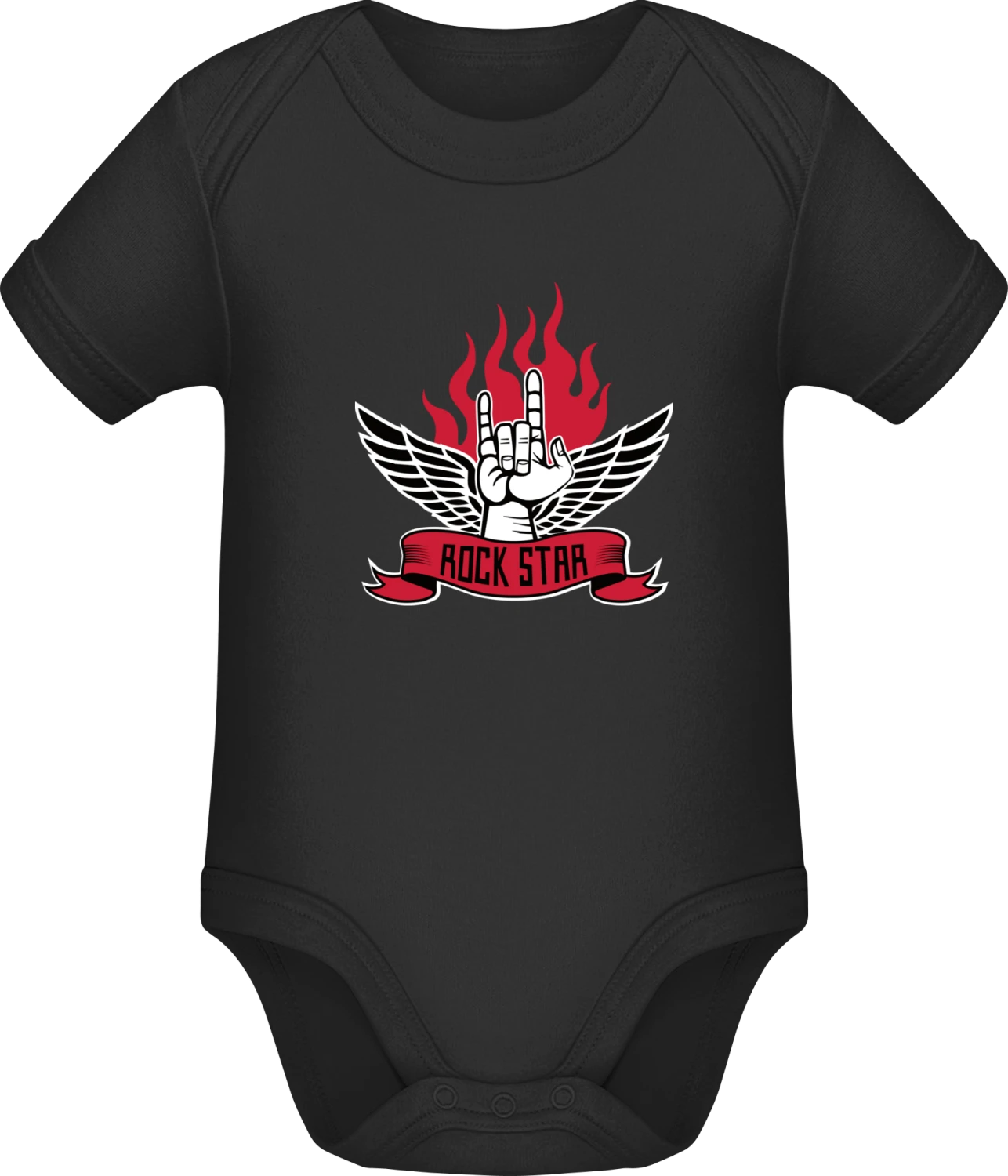 Rock Star Hand Flamme - Black Sonar SSL organic babybodsuit - Front