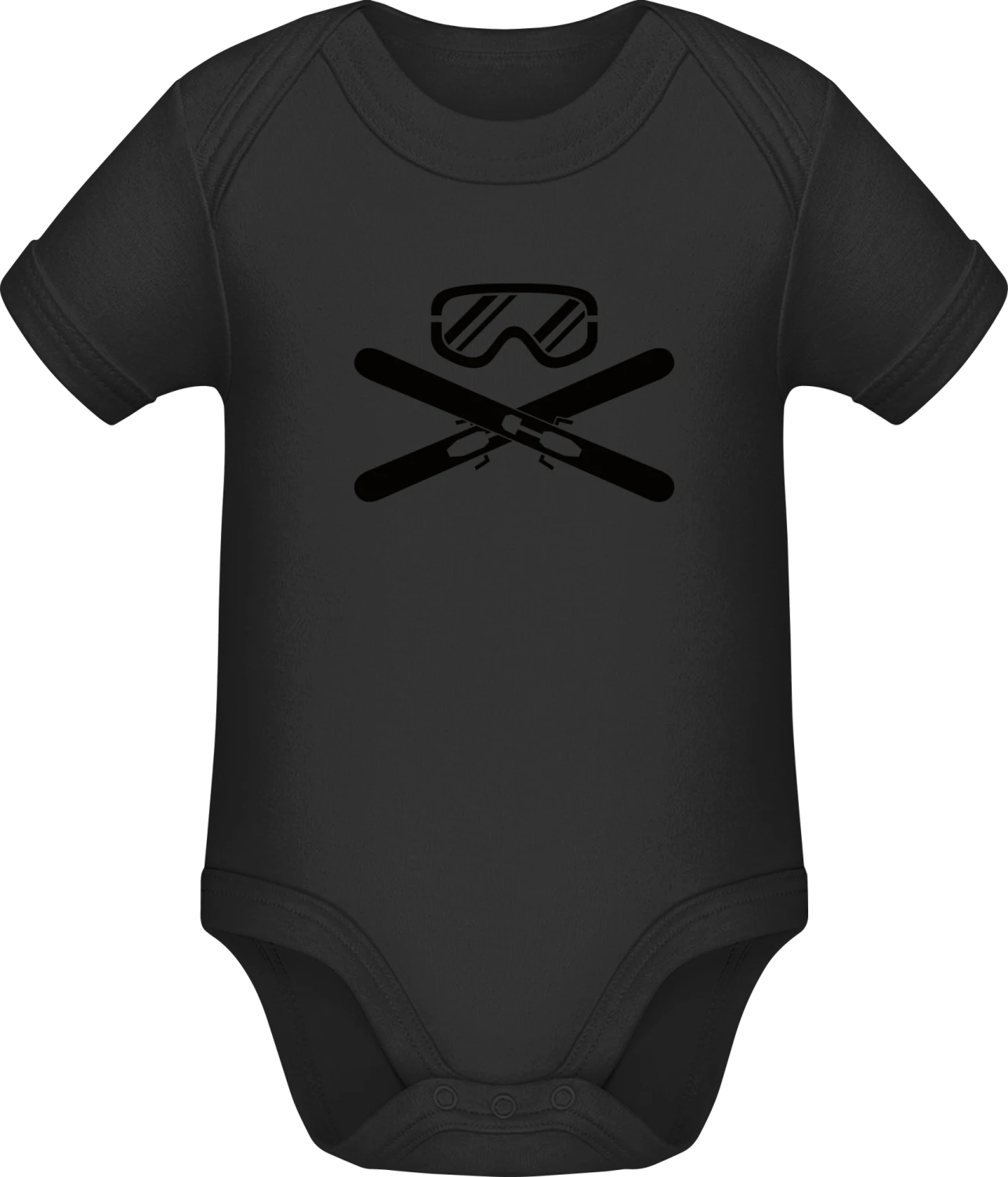 Ski Equipment Crossed - Black Sonar SSL organic babybodsuit - Front