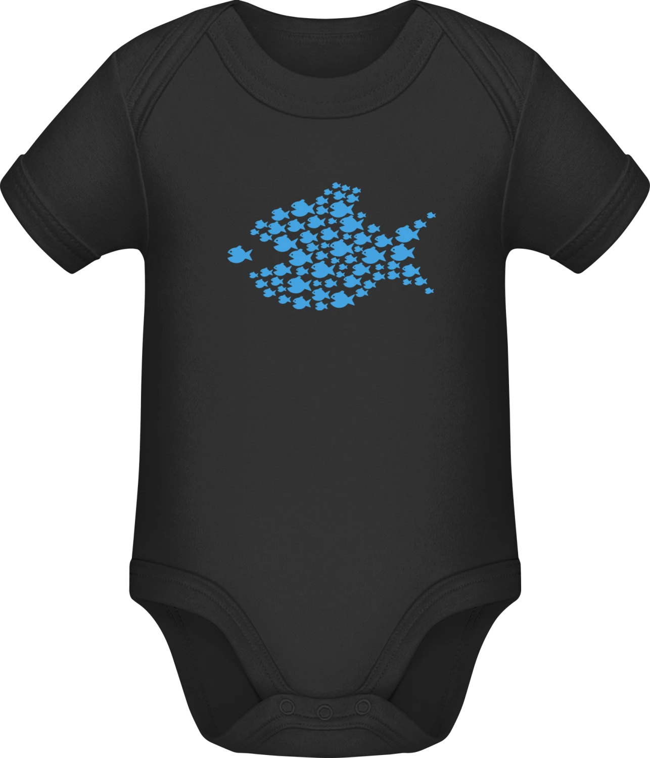 Blue Fish Big And Small - Black Sonar SSL organic babybodsuit - Front