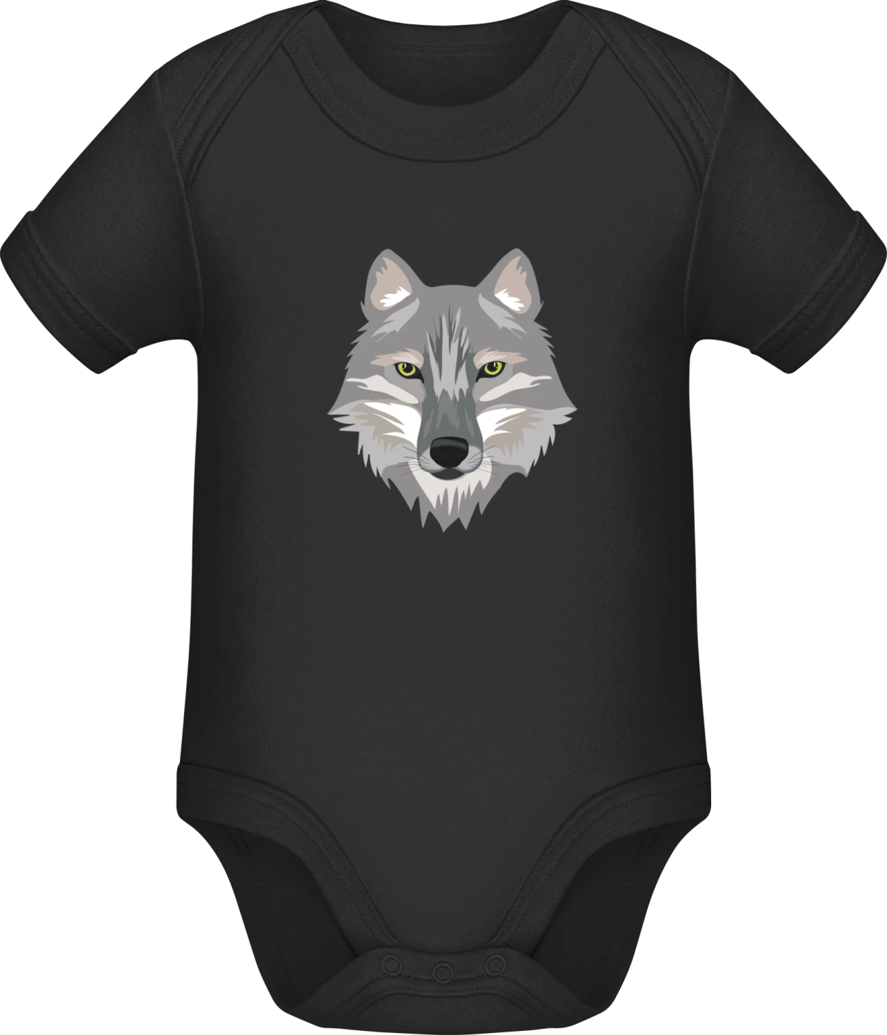 Wolf Face - Black Sonar SSL organic babybodsuit - Front