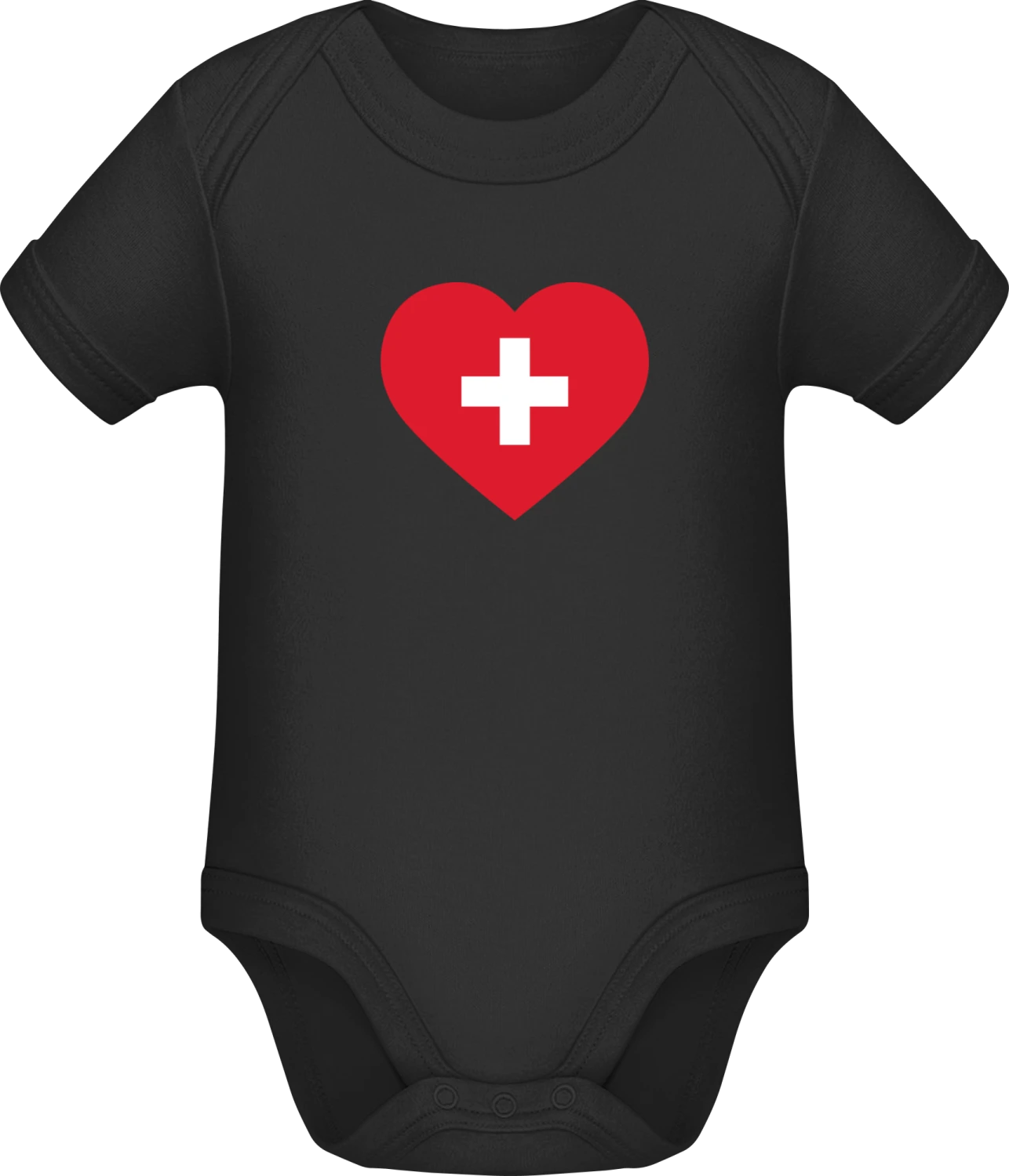 Switzerland Heart Flag - Black Sonar SSL organic babybodsuit - Front