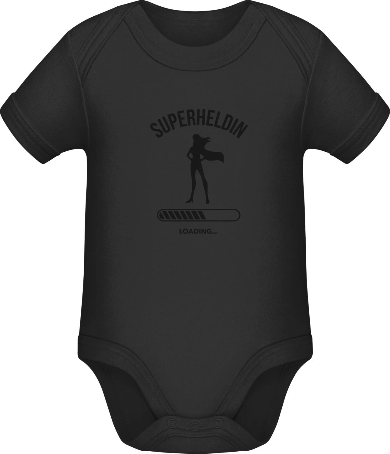 Superheldin Loading Silhouette - Black Sonar SSL organic babybodsuit - Front