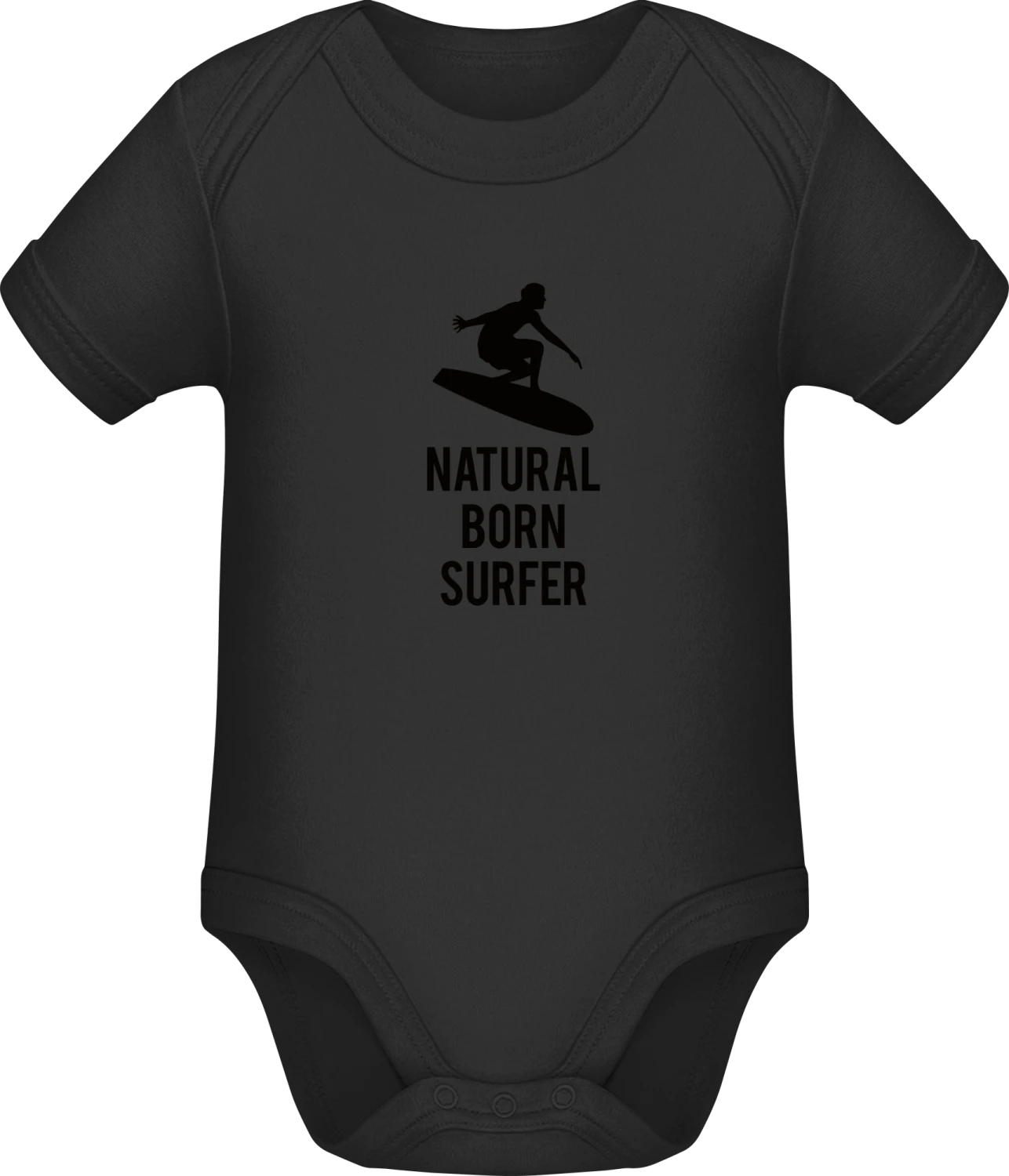 Natural Born Wave Surfer - Black Sonar SSL organic babybodsuit - Front