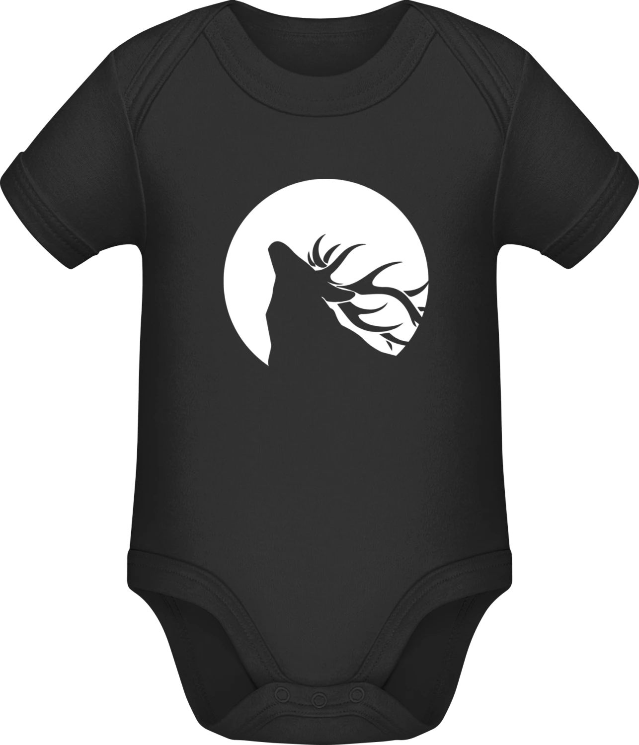 Deer with Moon - Black Sonar SSL organic babybodsuit - Front