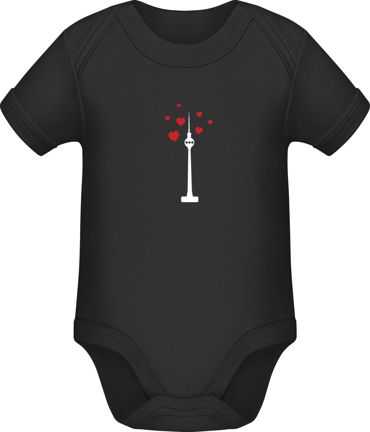 Berlin Tower - Black Sonar SSL organic babybodsuit - Front