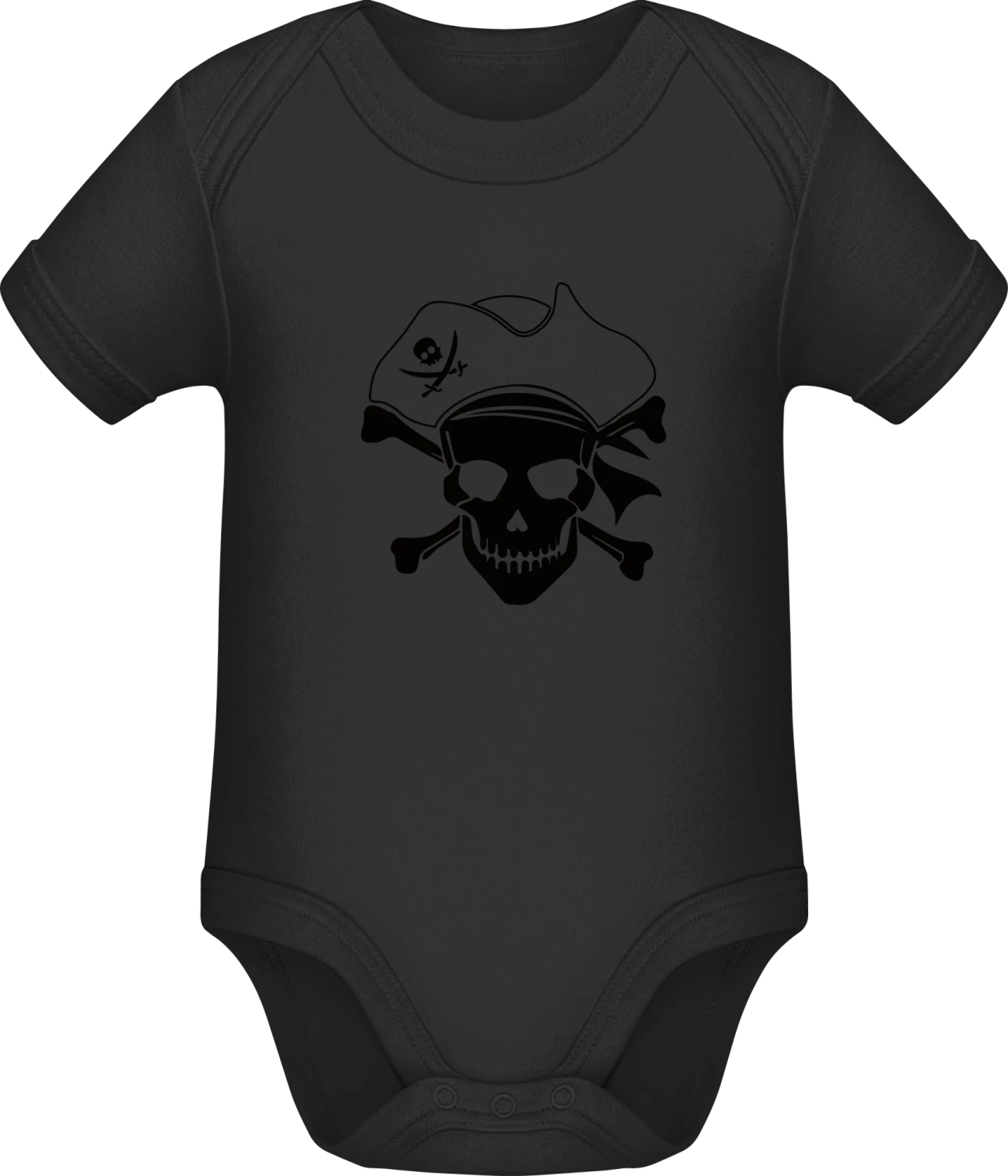 Pirate Skull With Hat - Black Sonar SSL organic babybodsuit - Front