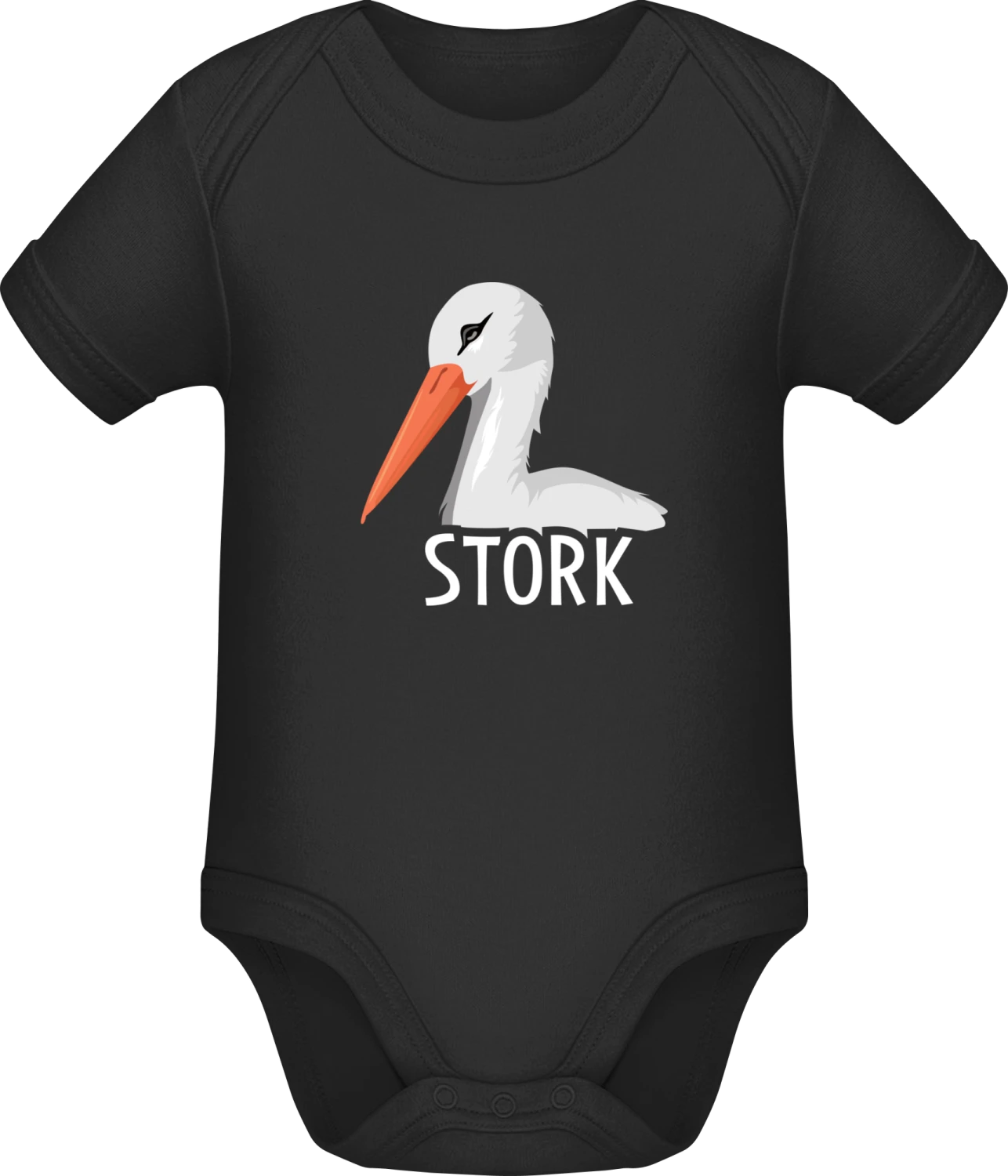 Stork Illustration - Black Sonar SSL organic babybodsuit - Front