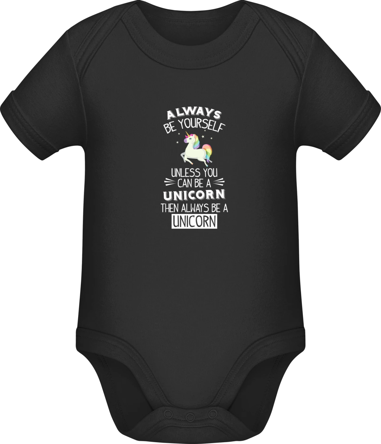 Always Be A Unicorn - Black Sonar SSL organic babybodsuit - Front