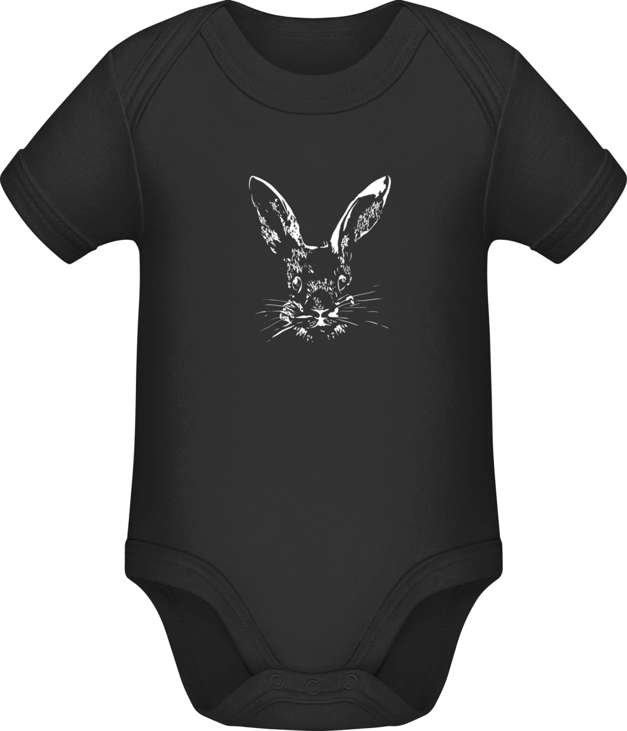 Rabbit Face - Black Sonar SSL organic babybodsuit - Front