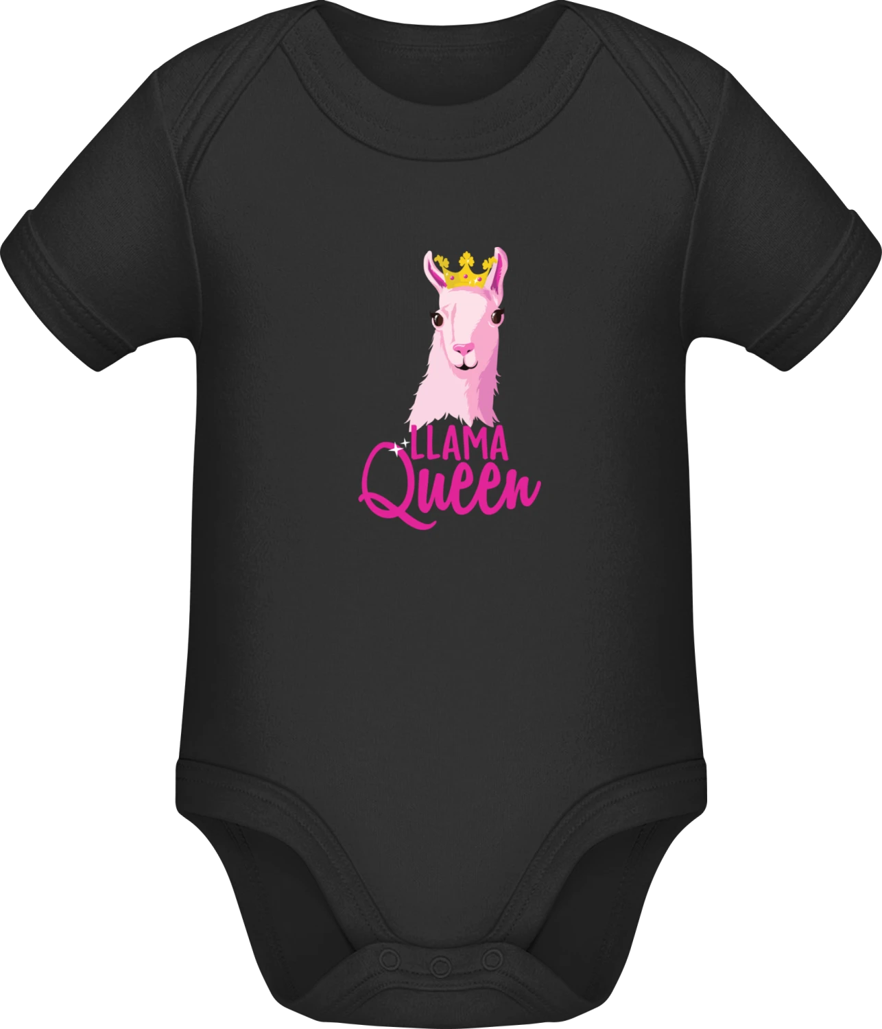 Llama Queen - Black Sonar SSL organic babybodsuit - Front