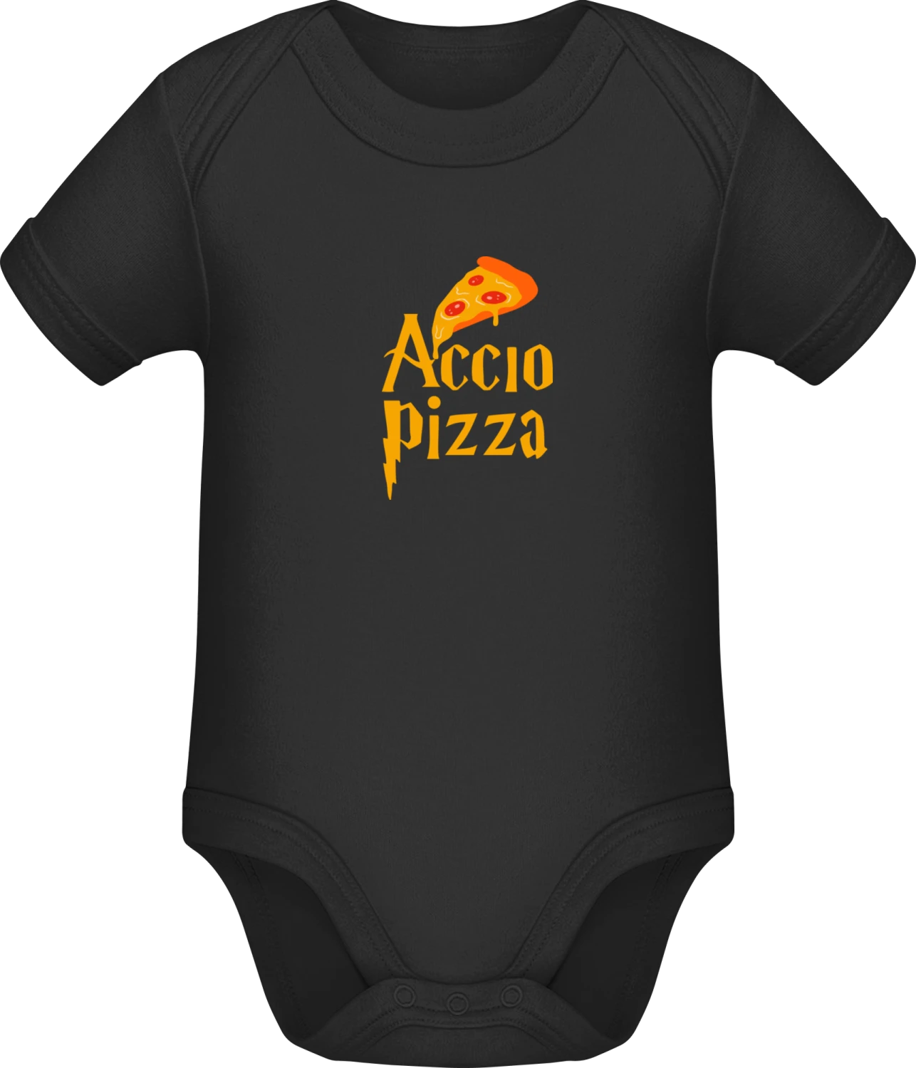 Accio Pizza - Black Sonar SSL organic babybodsuit - Front