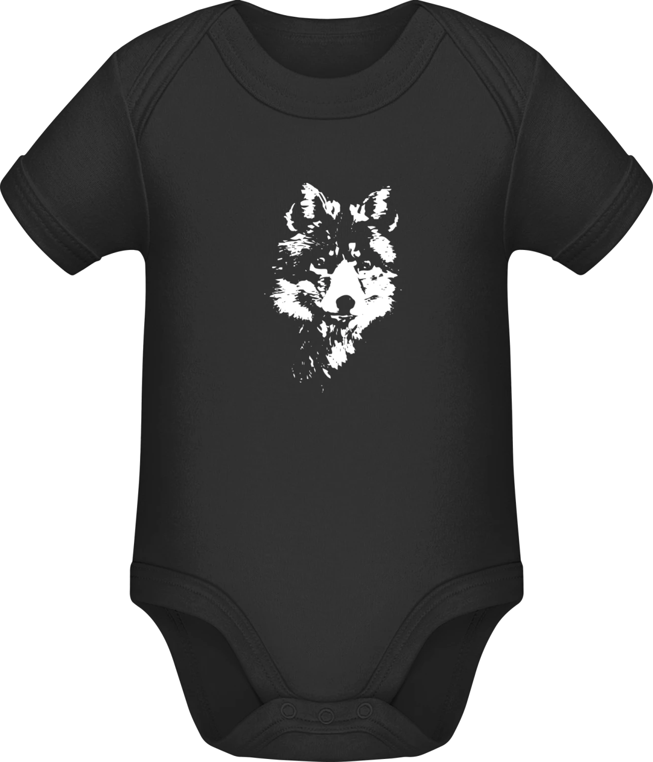 Fox Face - Black Sonar SSL organic babybodsuit - Front