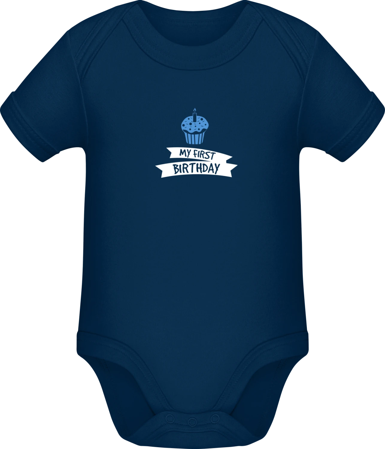 My first Birthday Boy - Dark Blue Sonar SSL organic babybodsuit - Front