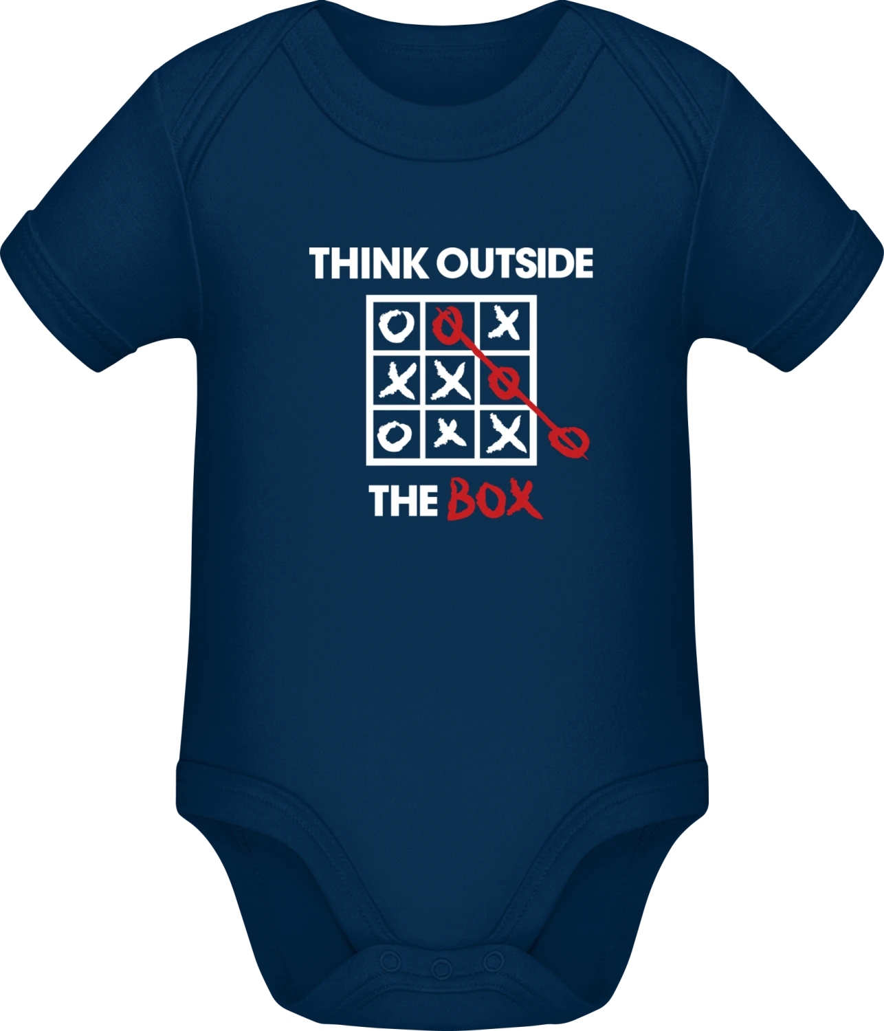 Think Outside The Box - Dark Blue Sonar SSL organic babybodsuit - Front