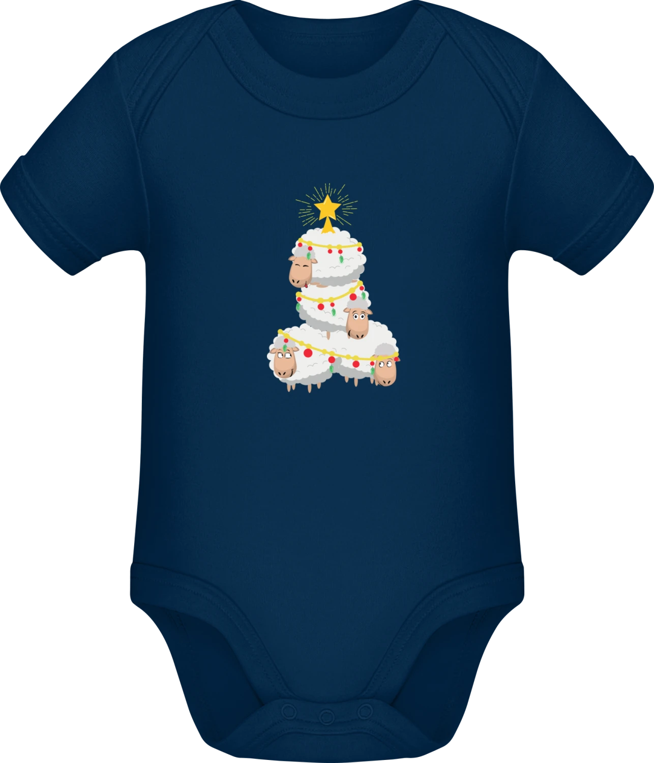 Christmas Sheeps - Dark Blue Sonar SSL organic babybodsuit - Front