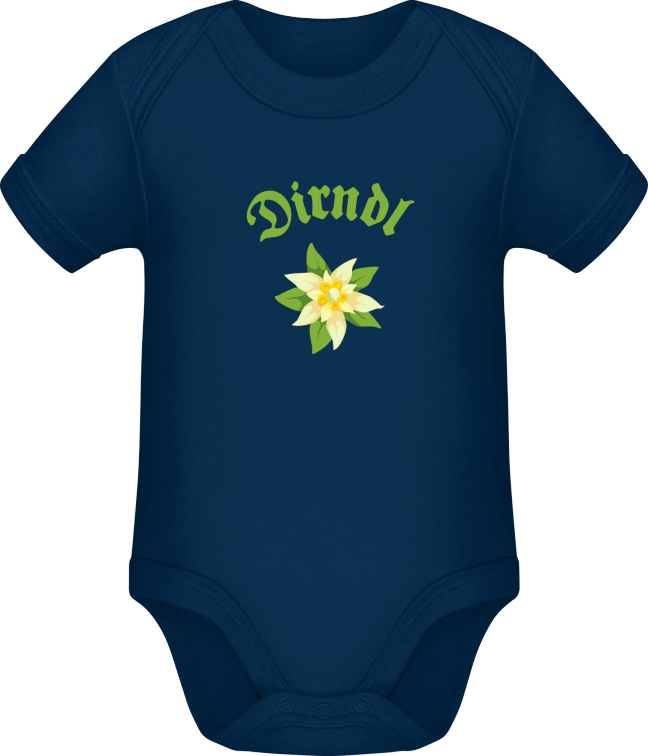 Edelweiss Dirndl - Dark Blue Sonar SSL organic babybodsuit - Front