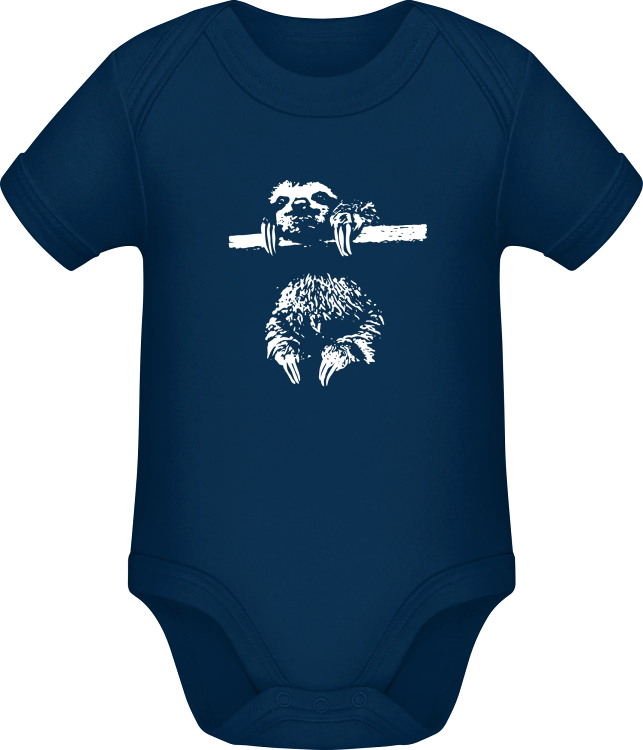 Sloth Hanging Arround - Dark Blue Sonar SSL organic babybodsuit - Front