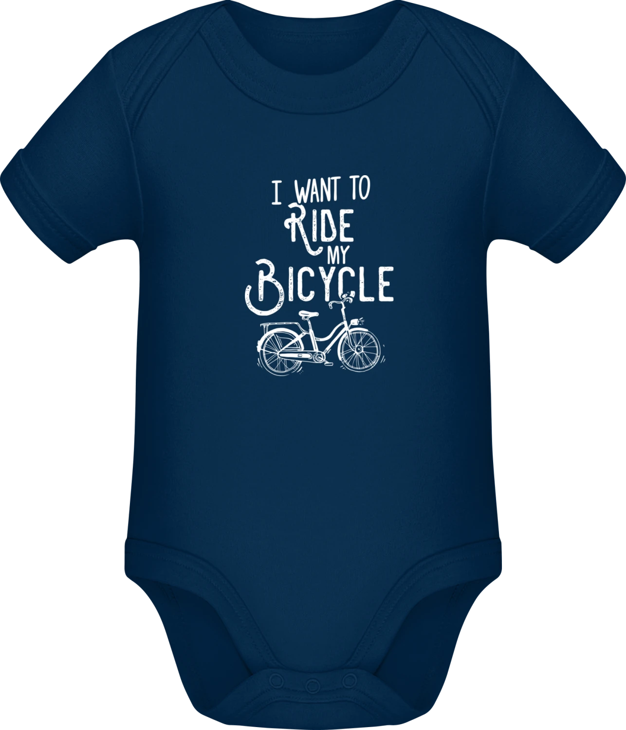 I Want To Ride My Bicycle - Dark Blue Sonar SSL organic babybodsuit - Front