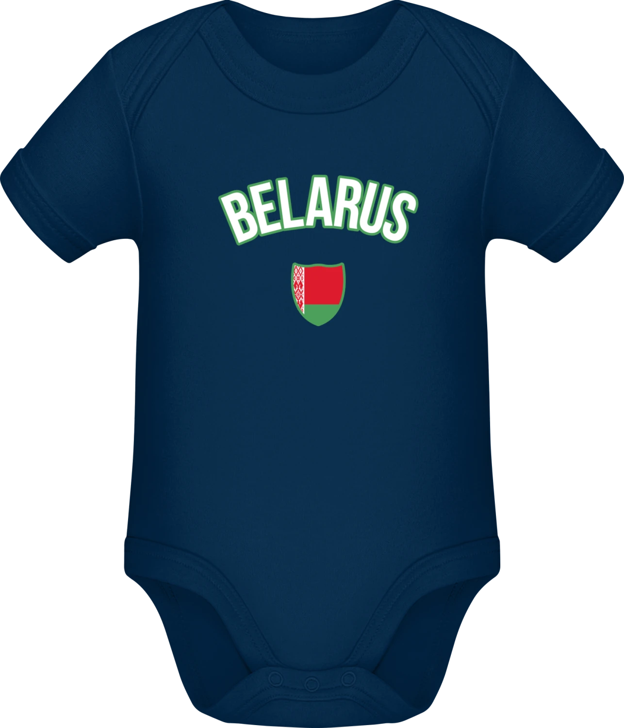 BELARUS Fan - Dark Blue Sonar SSL organic babybodsuit - Front