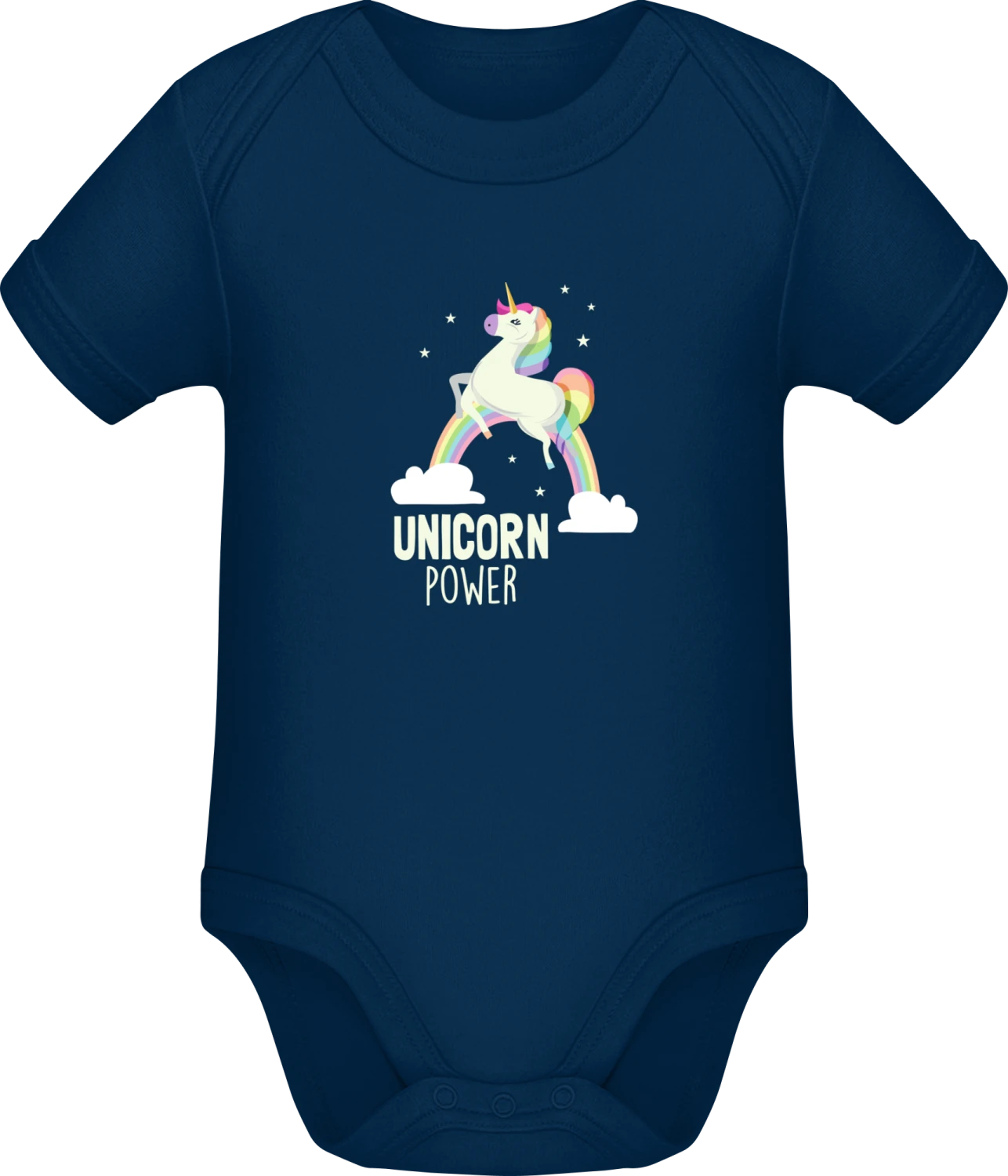 Unicorn Power - Dark Blue Sonar SSL organic babybodsuit - Front