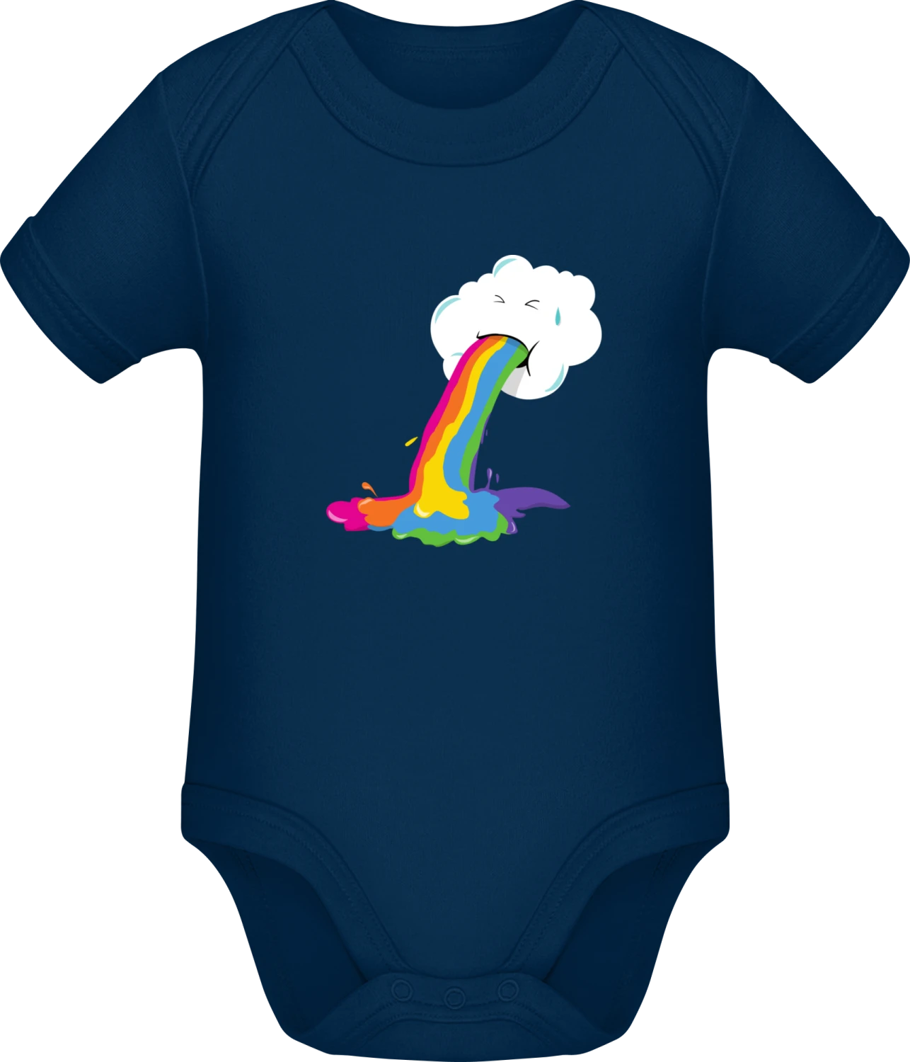 Cloud Puking Rainbow - Dark Blue Sonar SSL organic babybodsuit - Front