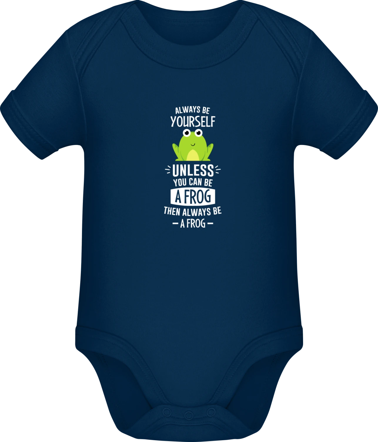 Always Be A Frog - Dark Blue Sonar SSL organic babybodsuit - Front