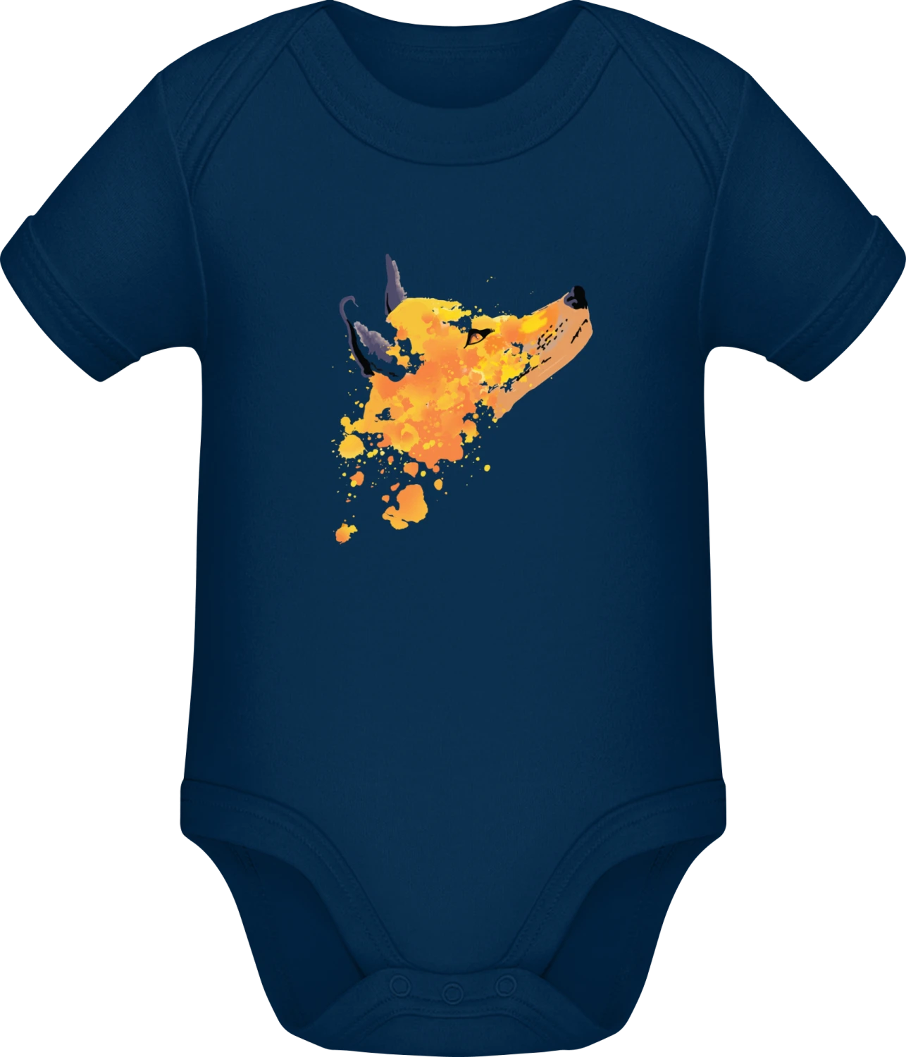 Watercolour Fox Head - Dark Blue Sonar SSL organic babybodsuit - Front