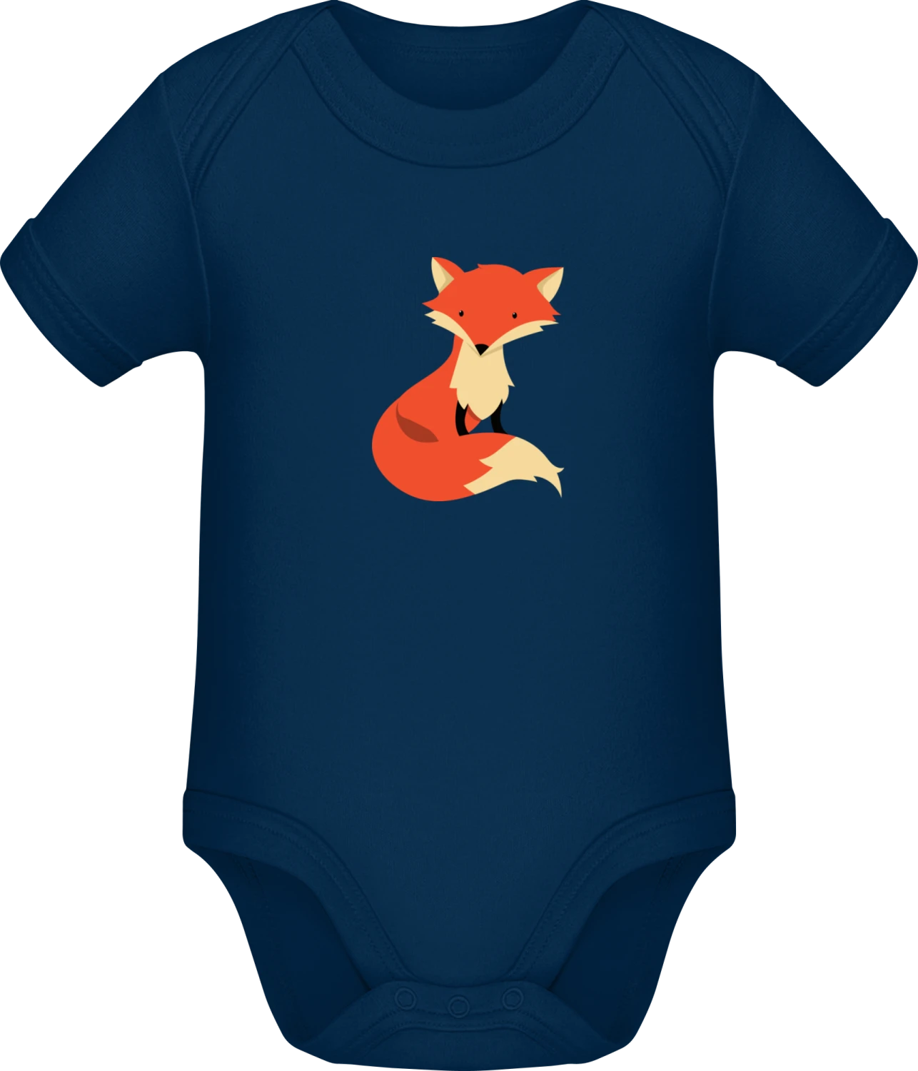 Little Fox Illustration  - Dark Blue Sonar SSL organic babybodsuit - Front