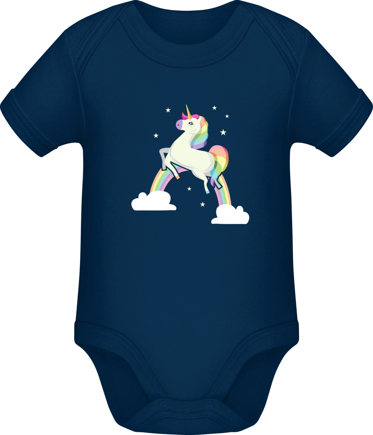 Unicorn Fantasy - Dark Blue Sonar SSL organic babybodsuit - Front