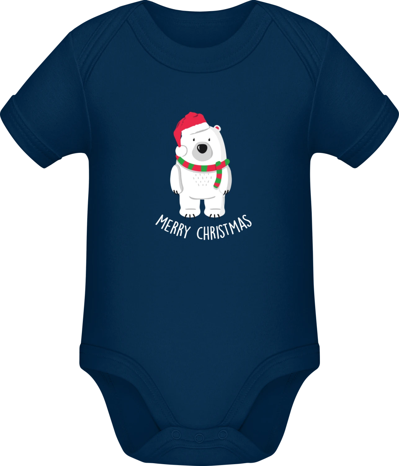 Merry Christmas Ice Bear - Dark Blue Sonar SSL organic babybodsuit - Front